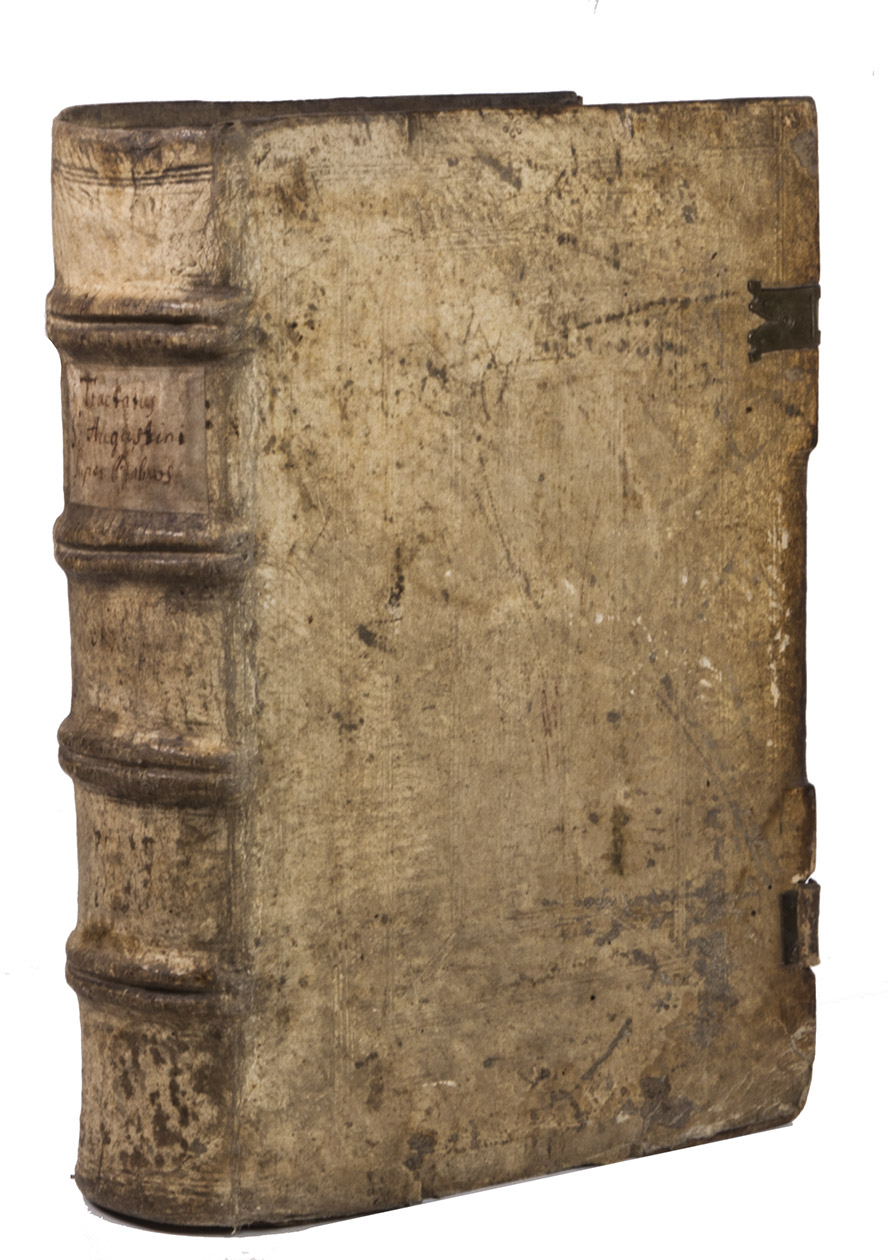 AUGUSTINE of Hippo (Saint AUGUSTINE). - Explanatio Psalmorum. [Incipit:] Annotatio principaliu[m] sententiariu[m]/ principaliu[m] sente[n]tiariu[m] in expla-natione psamo[rum]...(Colophon:) Basel, Johann Amerbach, 1489. 3 parts in 1 volume. Folio (ca. 31 x 21.5 cm). Contemporary blind-tooled pigskin over wooden boards, with 1 brass clasp and remnants of a 2nd.