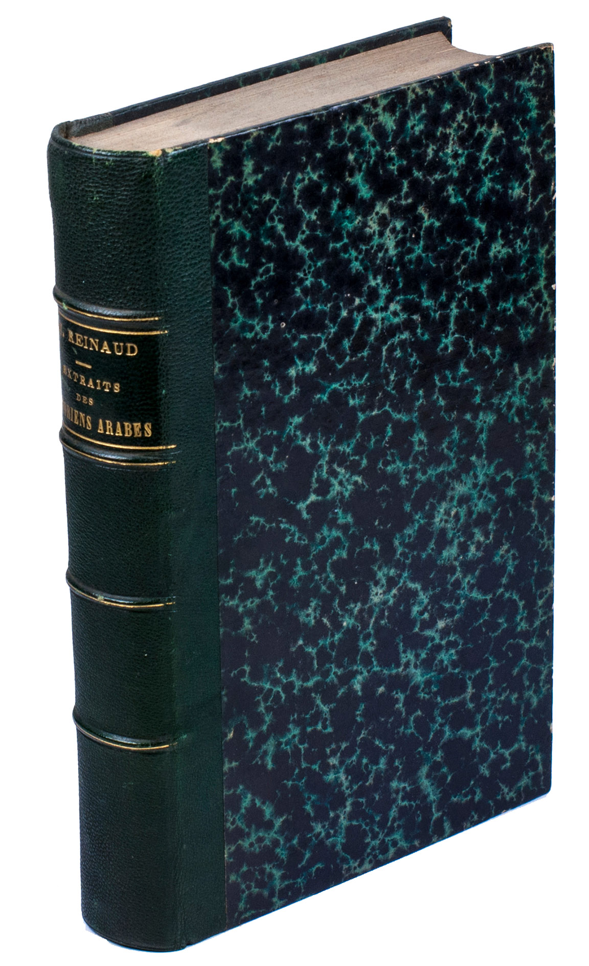 REINAUD, Joseph Toussaint. - Extraits des historiens Arabes, relatifs aux guerres des croisades, ouvrage formant, d'aprs les crivains Musulmans, un rcit suivi des guerres saintes ...[Paris], Imprimerie Royale, 8vo. Contemporary dark green half sheepskin, gold-tooled spine, marbled endpapers.