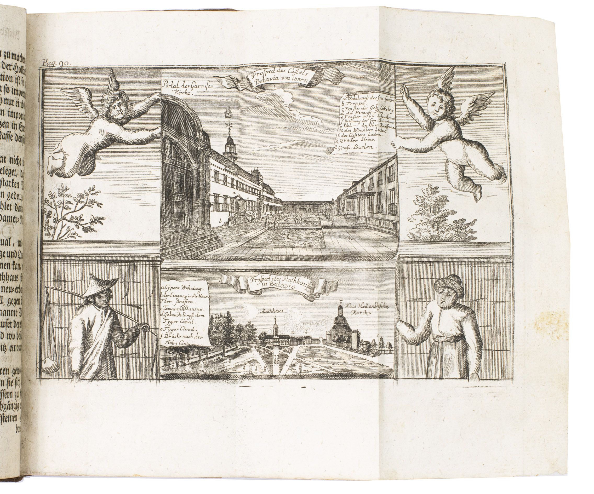 BARCHEWITZ, Ernst Christoph. - Neu-vermehrte Ost-Indianische Reise-Beschreibung, darinnen I. Seine durch Deutsch- und Holland nach Indien gethane Reise; II. Sein elfjhriger Aufenthalt auf Java ...; III. Seine Rckreise ...Erfurt, Johann Friedrich Hartung, 1762. 8vo. With an engraved frontispiece, a full-page map, and 6 engraved plates (5 folding, 1 full-page). Later gold-tooled brown half calf.