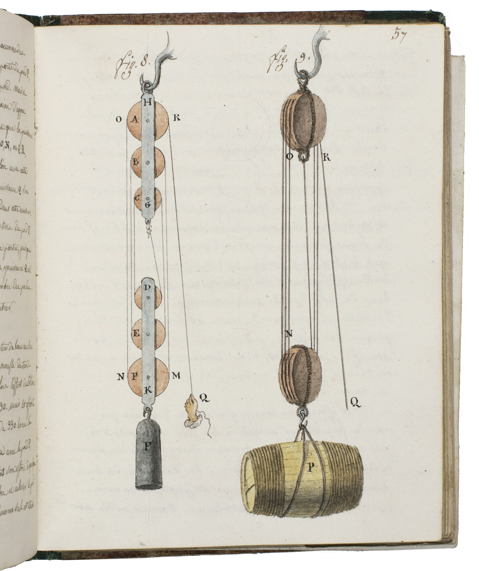 [MANUSCRIPT - MORLOT DE WENGI, Alcibiade]. - Etude de diverses parties de l'art de la Guerre[France], January 1820. Small 4to (ca. 20.5 x 16 cm). With 6 hand-coloured folding illustrations, 3 full-page plates (on pp. 36, 57, and 83), 1 half-page plate (on p. 79), and numerous smaller mathematical figures, tables, and other illustrations in the text, most with grey washes and some in colour. The work is written in French in a very neat cursive hand. Contemporary half green painted sheepskin, red sprinkled paper sides.