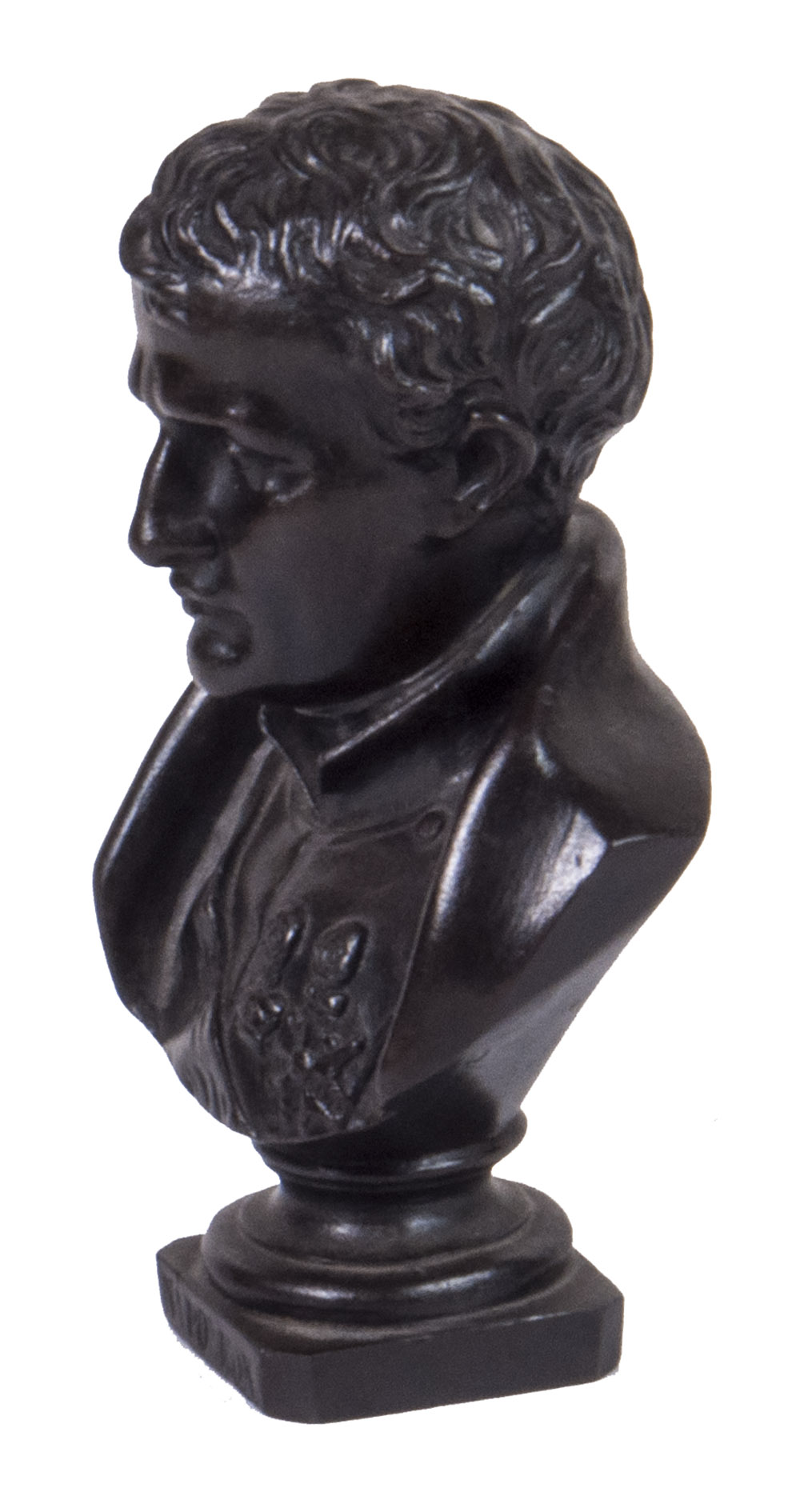 [PORTRAIT BUST - NAPOLEON BONAPARTE]. - [Bust of Napoleon Bonaparte].[Early 20th century]. Ca. 15 x 9.5 x 6 cm (base ca. 4.5 x 4.5 cm). Patinated bronze portrait bust.