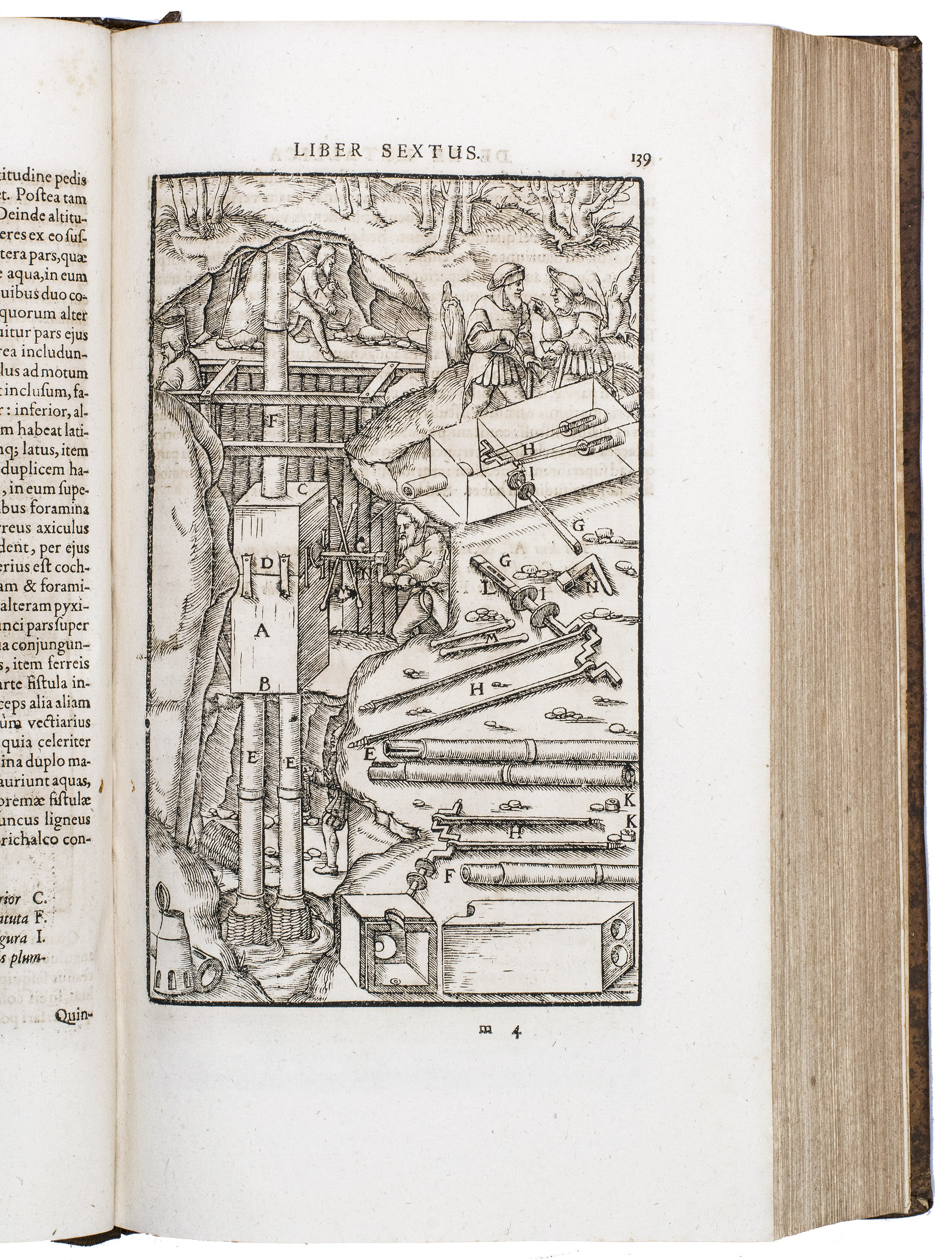 AGRICOLA, Georgius. - De re metallica libri XII. Quibus officia, instrumenta, machinae, ac omnia denique ad metallicam spectantia, non modo luculentissime describuntur ... Quibus accesserunt hc ultim editione, tractatus ejusdem argumenti, ab eodem conscripti, sequentes. De animantibus subterraneis ... De ortu & causis subterraneorum ... De natura eorum quae effluunt ex terra ... De natura fossilium ... De veteribus & novis metallis ... Bermannus sive de re metallica, dialogus ...Basel, Emanuel Knig, 1657. Folio (ca. 34.5 x 20.5 cm). With a woodcut illustration on the title page (identical to the one printed on p. 176), 2 folding woodcut plates (one depicting a sundial) and 289 woodcut illustrations and diagrams in the text, including 68 almost full-page. Contemporary sprinkled calf.