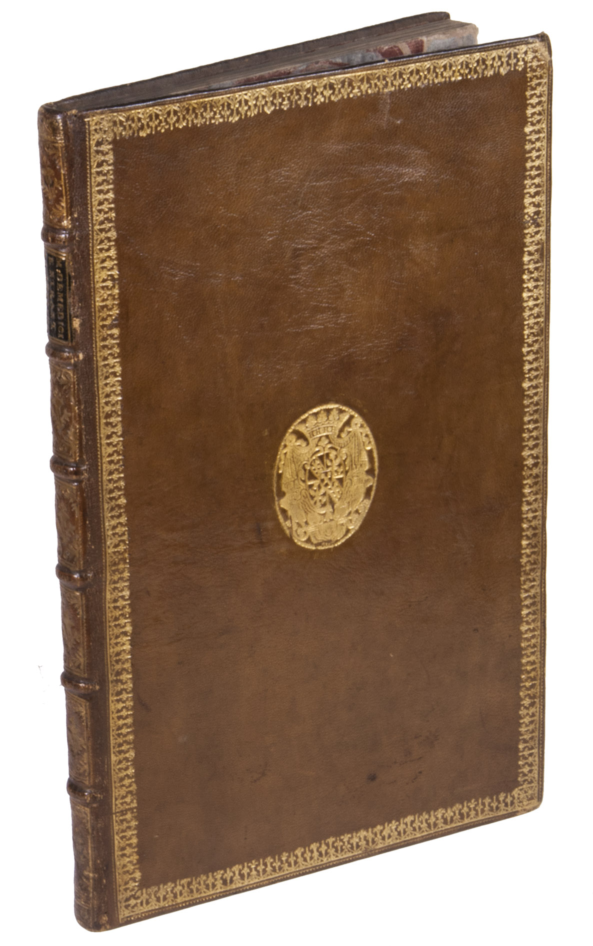 BARLAEUS, Caspar (BAERLE, Kasper van). - Marie de Medicis, entrant dans Amsterdam: ou histoire de la reception faicte à la reyne mere du roy tres-Chrestien.Amsterdam, Joan & Cornelis Blaeu, 1638. Folio. With 17 engraved plates (1 frontispiece, 15 double page, and 1 folding), a woodcut coat-of-arms of the city of Amsterdam on the title-page, and two decorated woodcut initials. Near contemporary gold-tooled brown morocco, with the coat-of-arms of the Comte de Calenberg on both boards, a black morocco title label on the spine lettered in gold, gold-tooled board edges, gilt edges, marbled end papers.