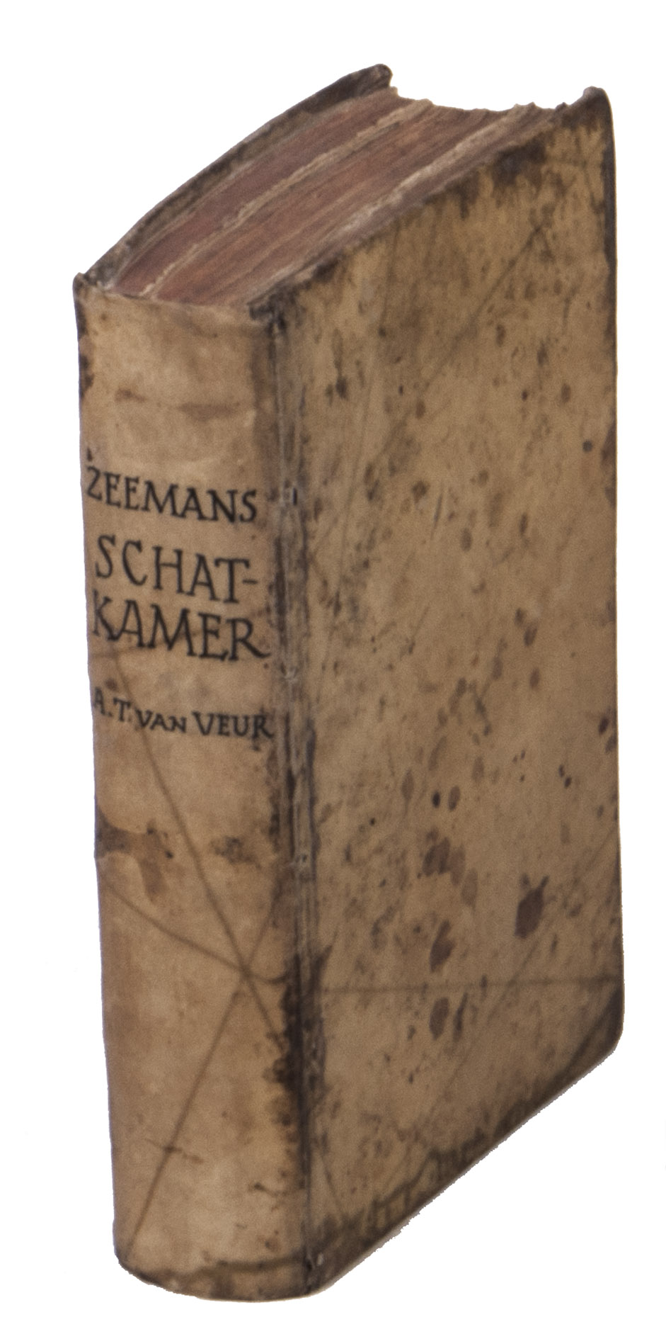 VEUR, Adriaan Teunisz. van. - Zeemans schatkamer, daar in de stuurmans-konst niet alleen als voor deezen beschreeven; maar ook verscheide zaken verbetert en bygevoegt zyn ...Amsterdam, Johannes II van Keulen, 1755. With:(2) De tafelen sinuum, tangentium, en secantium ...Amsterdam, Isaac Swigters, [ca. 1752].2 works in 1 volume. 8vo. With a woodcut vignette on the title-page, numerous woodcut mathematical figures, tables, decorated initials, and tail-pieces. Contemporary vellum, sewn on 4 supports laced through the joints, with the manuscript title and author on the spine, red edges.