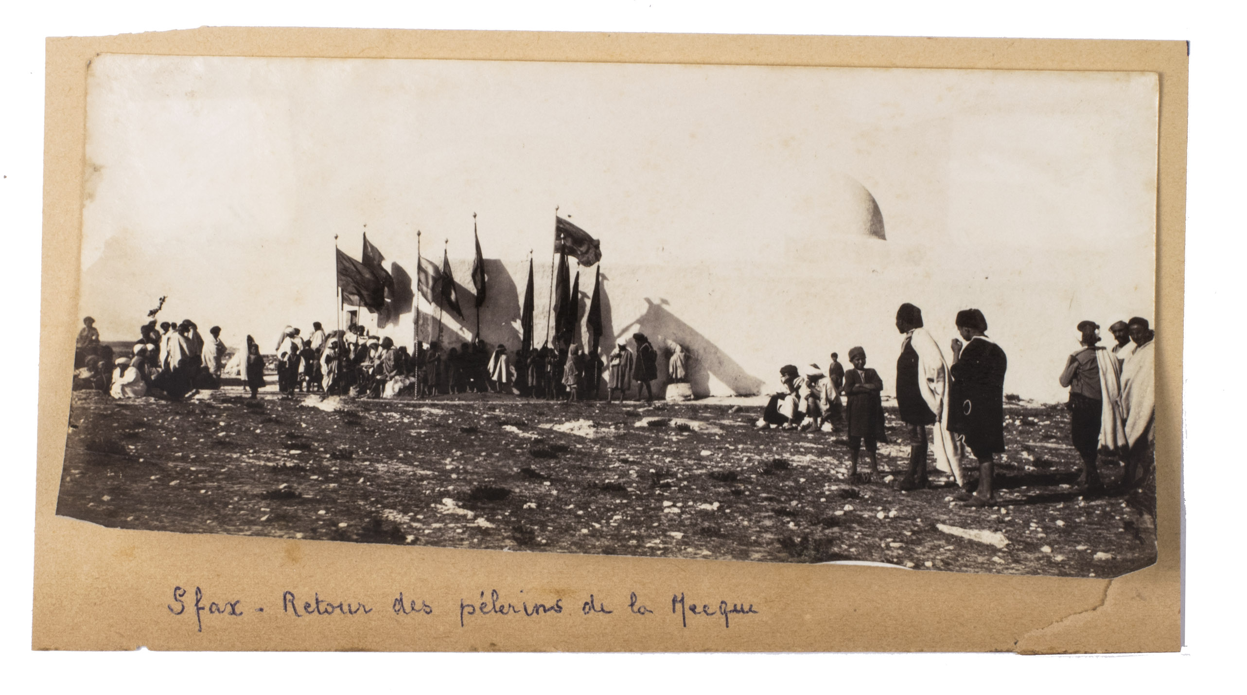 ZANGAKI BROTHERS (photographers). - [Pilgrims].[Ca. 1880]. Various sizes. Two albumen prints and one later photograph. The photographs of the Zangaki brothers are mounted on either side of limp board, the third photograph is mounted on stiff paper. All housed in a clear plastic sleeve.