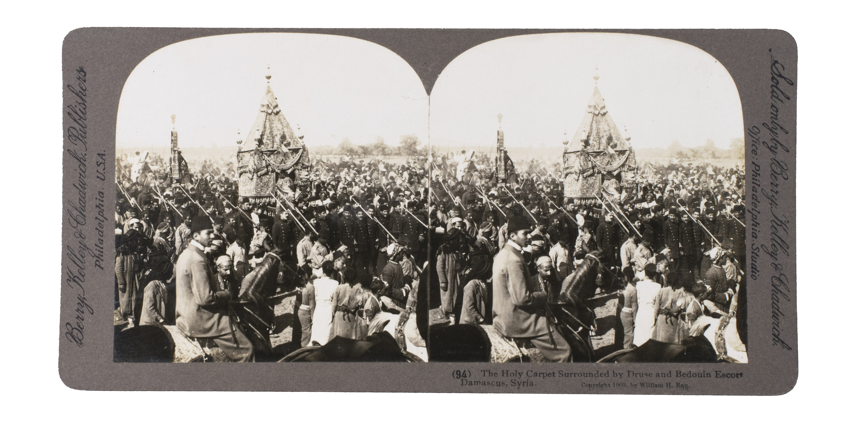 [PHOTOGRAPHY - HOLY CARPET]. RAU, William Herman and Roddo York YOUNG (photographers). - [Holy carpet].[Early 20th century]. Various sizes. With two stereographic cards and one photographic print. Mounted on cardboard.