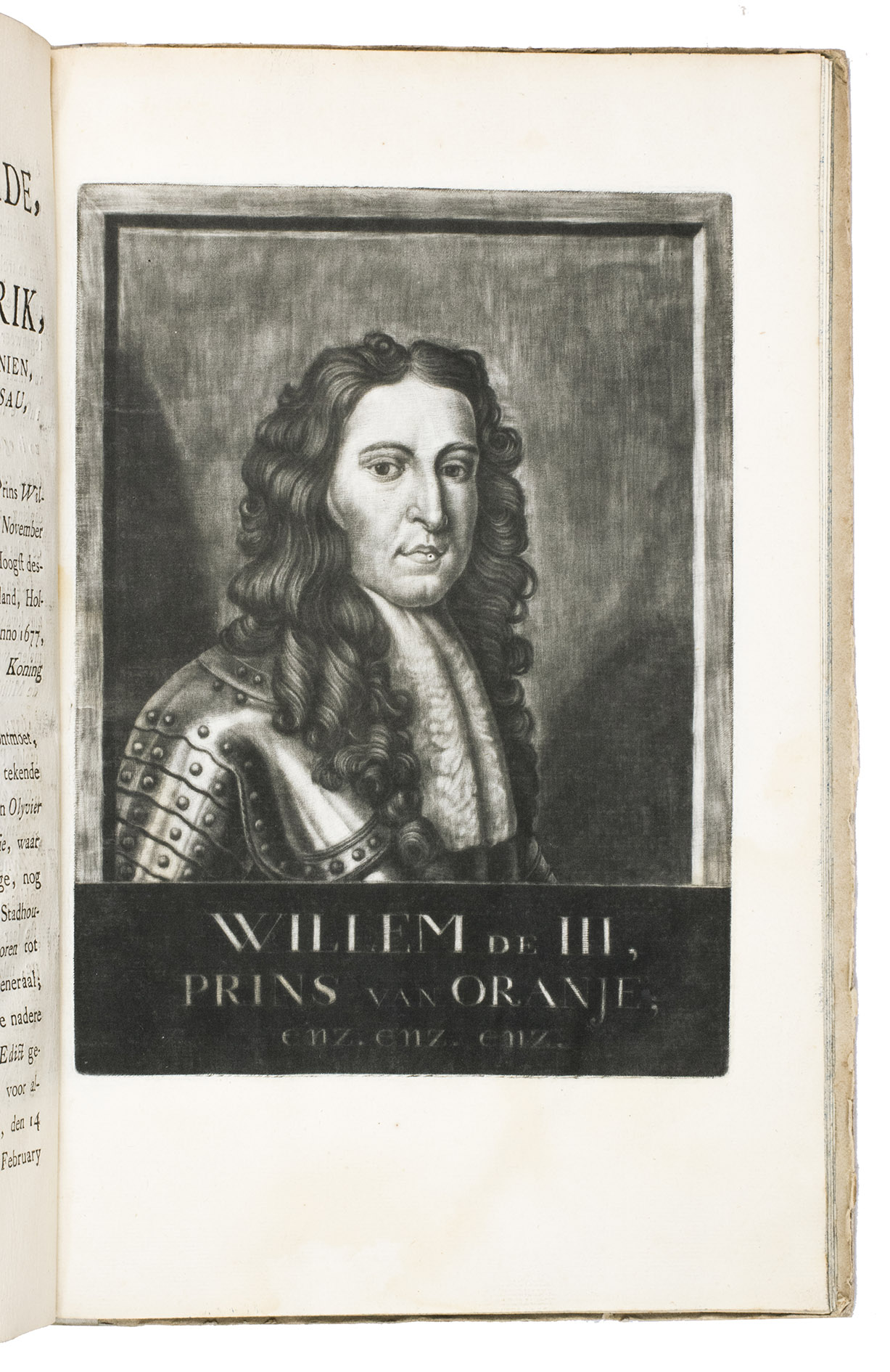 BOSCH, Johannes van den. - De heeren stadhouderen van Vriesland ...Leeuwarden, printed by Abraham Ferwerda and Gerrit Tresling, 1770. Small folio (ca. 31 x 20 cm). With the title page set within a red decorative border, 21 full-page mezzotint portraits with 3- or 4-line  captions in Dutch, and 10 woodcut tailpieces. Later half vellum, boards covered with paper, manuscript title in black ink on the spine, blue sprinkled edges.
