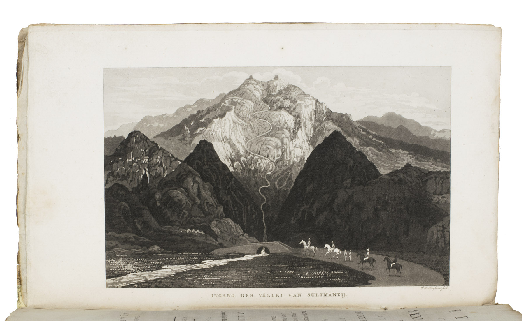HEUDE, William. - Reis op de Perzische golf, en verder over land, van Indie naar Engeland, in 1817.Amsterdam, G.J.A. Beijerinck, 1820. 8vo. With 4 aquatint plates, including a frontispiece by W.H. Hoogkamp.   Original publisher's boards.