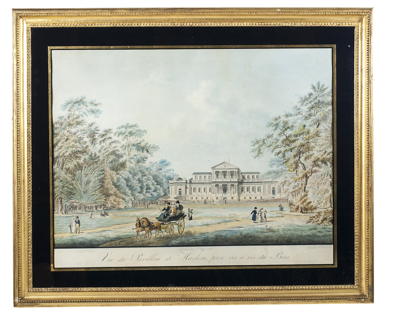 [HAARLEM]. KRUYFF, Cornelis de & Frederik Christiaan BIERWEILER. - Vue du Pavillon de Harlem, prise vis  vis du bois.Amsterdam, F. Buffa et fils, [1830-1850]. Framed (61,5 x 75,5 cm).