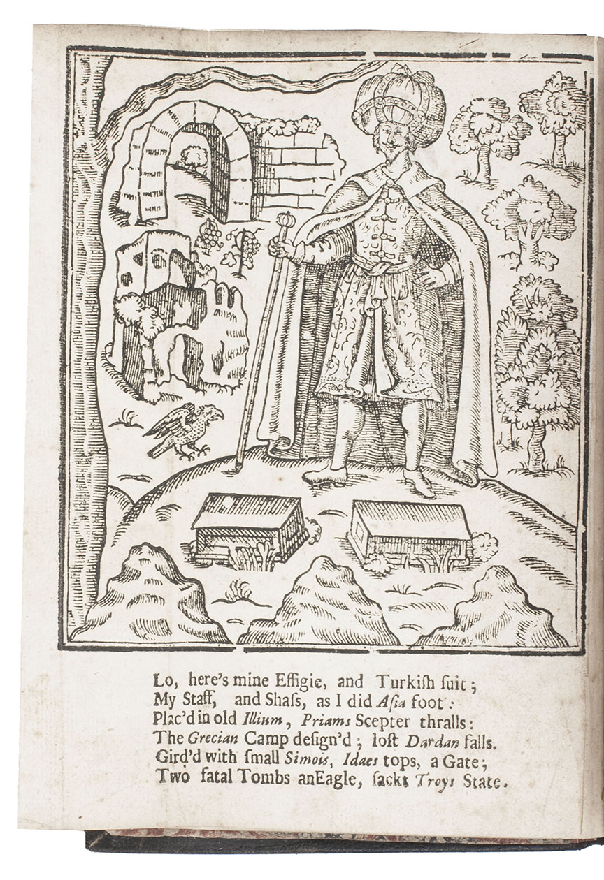 LITHGOW, William. - Nineteen years travels through the most eminent places in the habitable world.London, for John Wright & Thomas Passinger, 1682. 8vo. With a folding woodcut frontispiece and 6 folding woodcut plates and 1 woodcut in the text. 19th-century dark brown sheepskin, sewn on 3 recessed cords, brown spine label, Stormont on shell marbled endpapers.