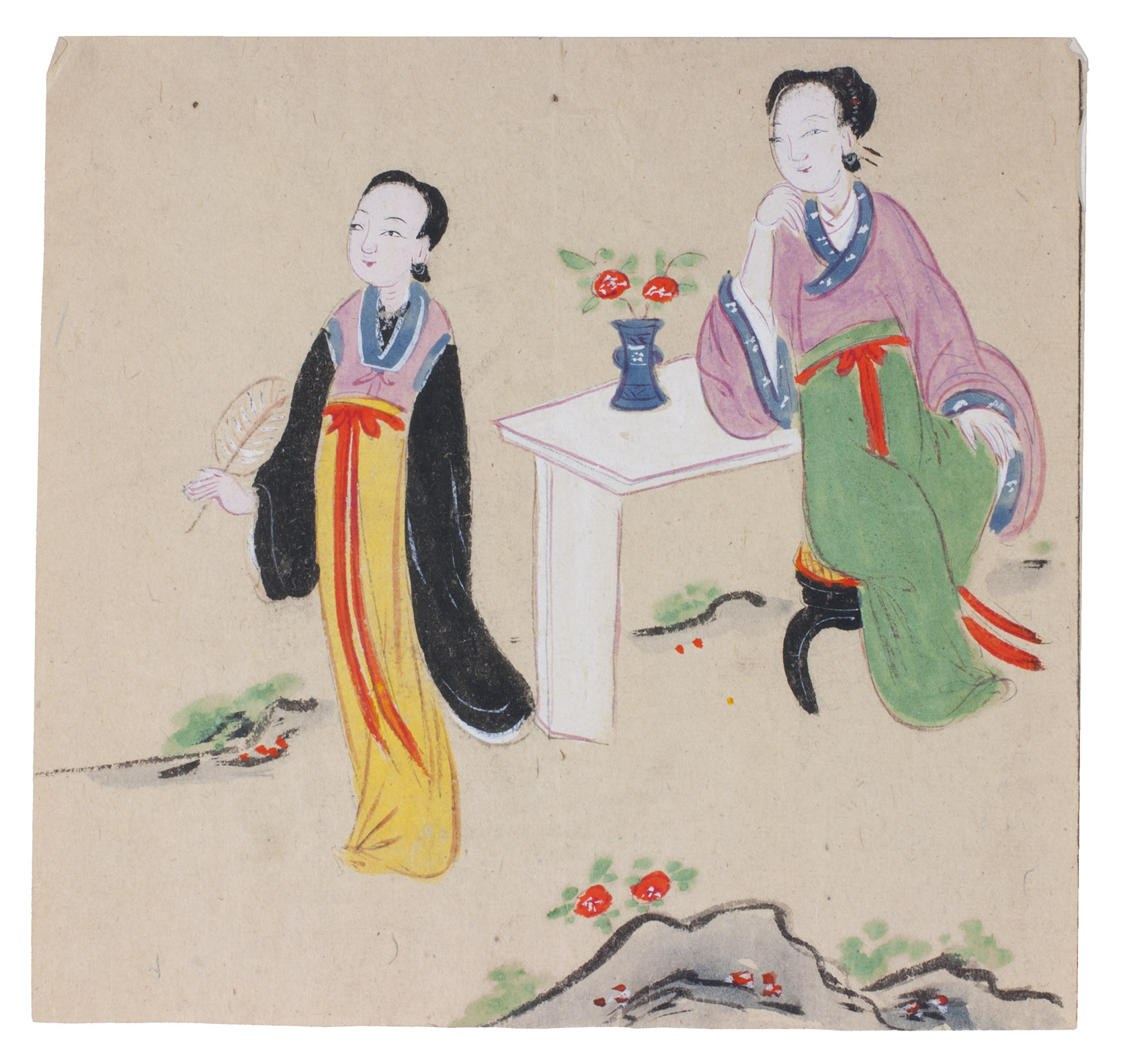 [DRAWING - CHINA]. - [A series of 4 Chinese drawings]. [China, ca. 1650/60?]. Colour drawings (3 ca. 28 x 18 cm, the 4th cut down to 16.5 x 17.5 cm), apparently showing Manchurian scenes.