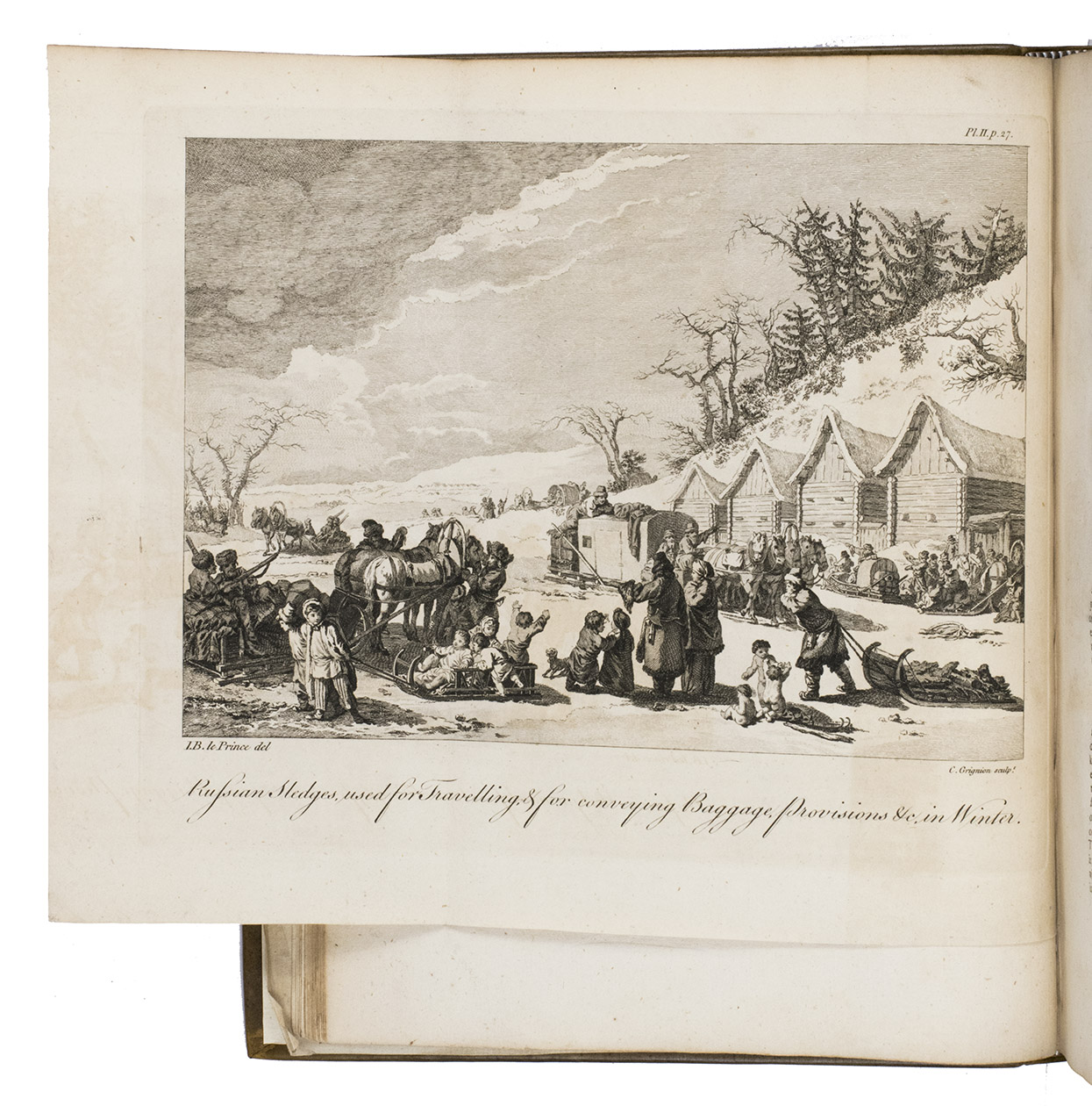 CHAPPE D'AUTEROCHE, Jean Baptiste. - A journey into Siberia ... containing an account of the manners and customs of the Russians, the present state of their empire; with the natural history, and geographical descriptions of their country ...London, T. Jeffreys, 1770. 4to. With folding map (26.5 x 51.5 cm), partly hand-coloured, and 9 etched plates (1 folding, 8 full-page). Modern sprinkled calf.