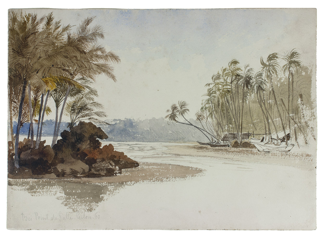[CEYLON]. [BERG, Albert]. - Bei Point de Galle.Ceylon, 1860. Watercolour on paper (25.5 x 36 cm), inscribed and dated in pencil (lower left) 