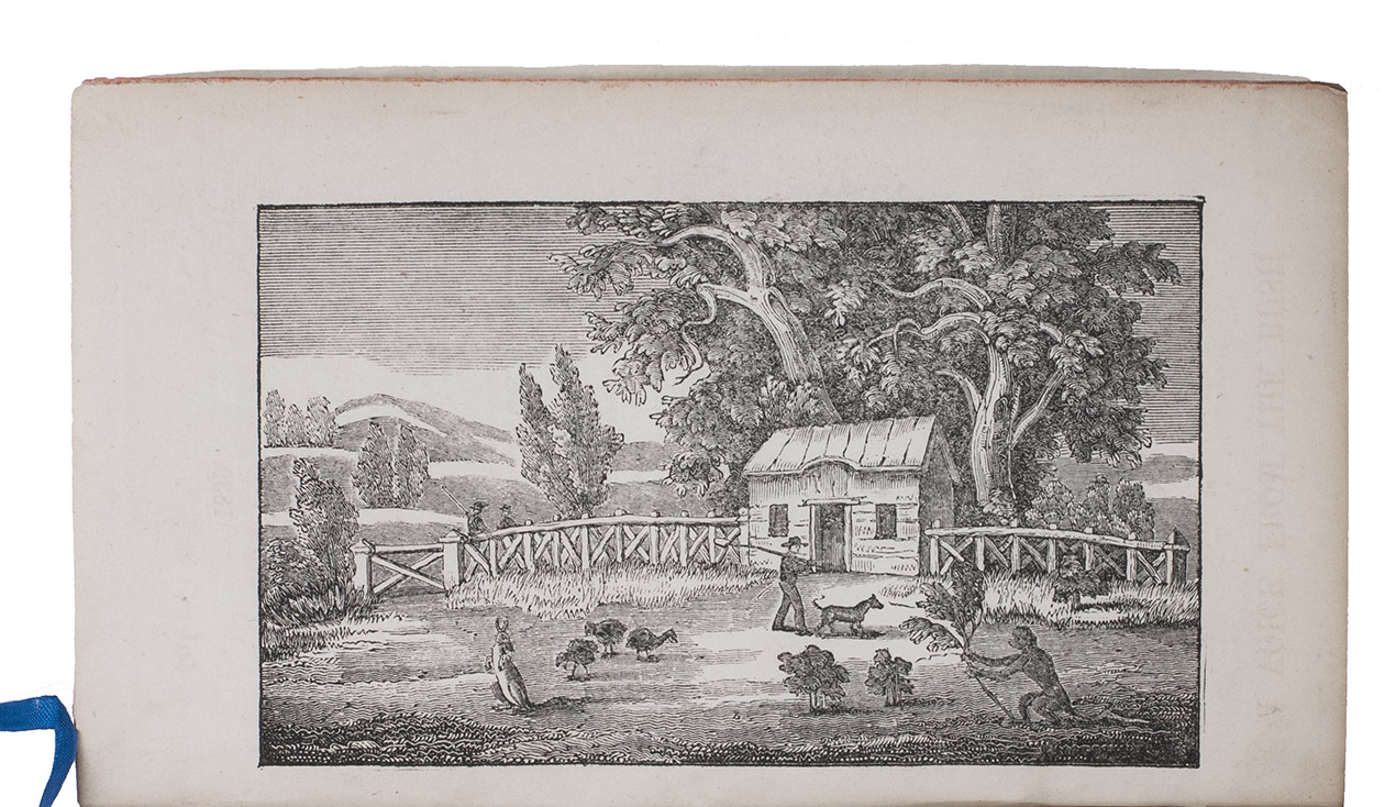 [BESNARD, Thomas Pope]. - A voice from the bush in Australia: shewing its present state, advantages, and capabilities, in a series of letters from an Irish settler and others in New South Wales. With appendices ...Dublin, William Curry junior & Co.; London, Smith, Elder & Co.; Edinburgh, John Johnstone, 1839. 12mo. With wood-engraved frontispiece, nearly full-page wood-engraved illustration on page 25 and a letterpress folding table. Modern marbled wrappers.