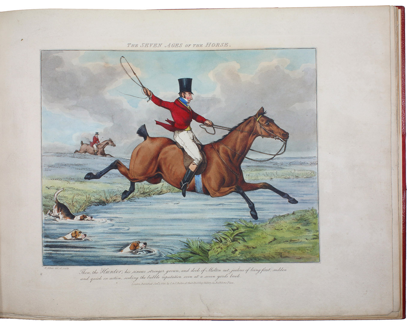 ALKEN, Henry. - [The seven ages of the horse].London, S. & J. Fuller, 1825. Oblong 4to (28.4 x 38.2 cm). With 7 hand-coloured etched plates. Red half morocco, marbled endpapers, gilt edges.