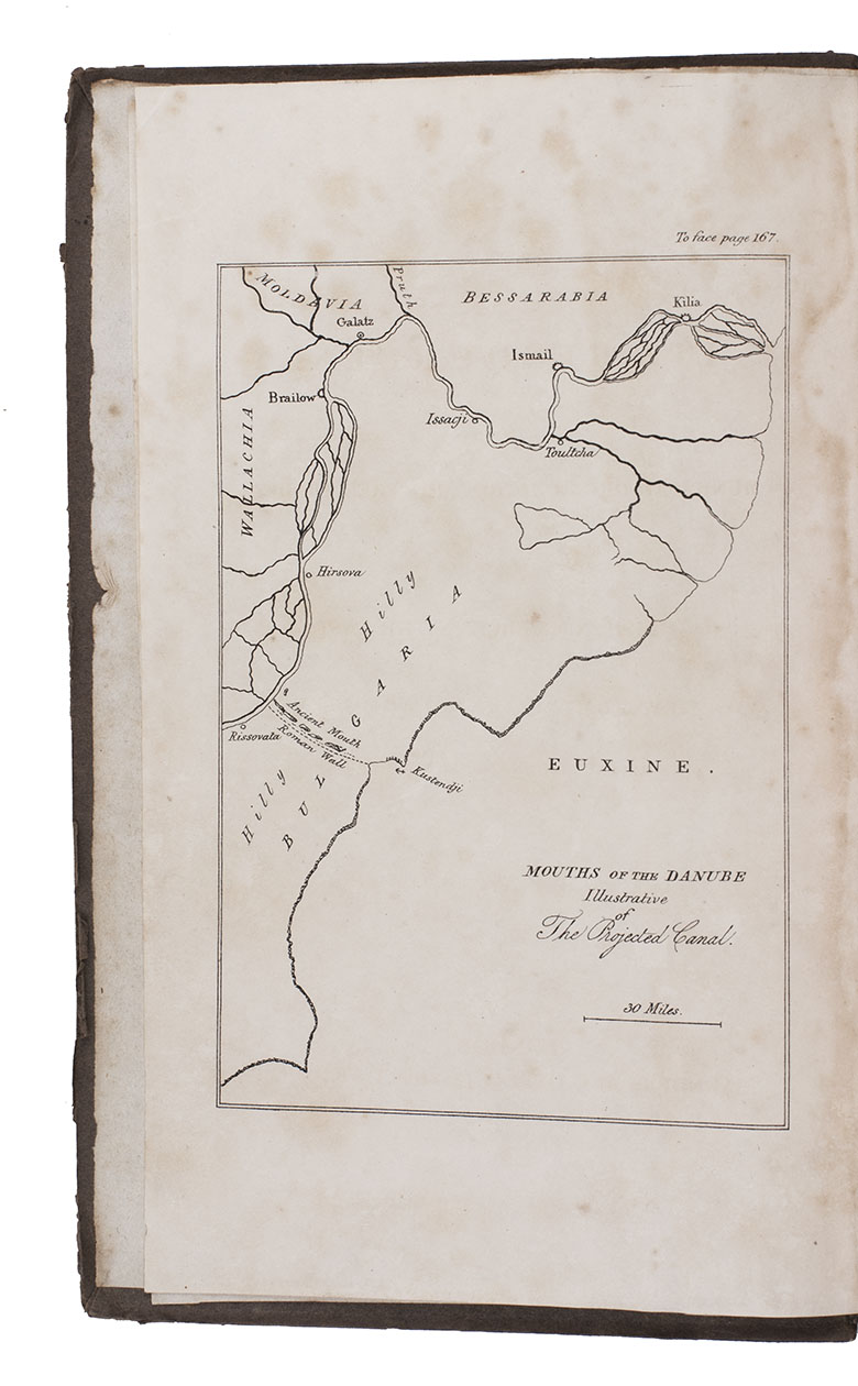 [URQUHART, David]. - Turkey and its resources: its municipal organization and free trade; the state and prospects of English commerce in the East, the new administration of Greece, its revenue and national possessions.London, Saunders and Otley (back of title-page: printed by Botson and Palmer), 1833. 8vo. With lithographed map as frontispiece. Contemporary boards.