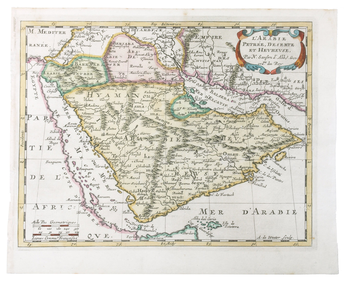 WINTER, Anthony. - L'Arabie Petree, Deserte, et Heureuse.Utrecht, 1683. Engraved map (19 x 25 cm), contemporary hand-coloured.