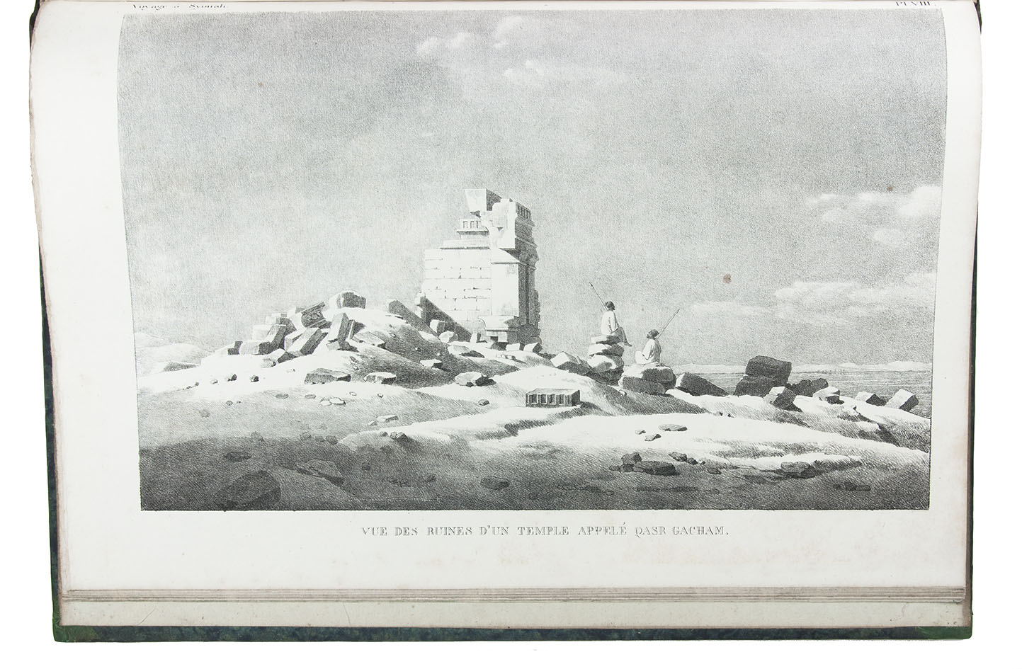 CAILLIAUD, Frdric and Bernardino DROVETTI. - Voyage a l'Oasis de Thbes et dans les dserts situs a l'orient et a l'occident de la Thbade, fait pendant les annes 1815, 1816, 1817 et 1818. Paris, Royal press, 1821. With 24 numbered engraved plates, including 2 engraved maps (1 folding), 1 plate coloured by hand and 1 double-page. With: (2) CAILLIAUD, Frdric and Bernardino DROVETTI. Voyage a l'Oasis de Syouah  pendant leurs voyages dans cette oasis, en 1819 et en 1820.Paris, Rignoux, 1823. With 20 numbered plates (1 engraved map and 19 lithographed plates). 2 works in 1 volume. Folio. Contemporary green goatskin morocco, richly gold-tooled spine.