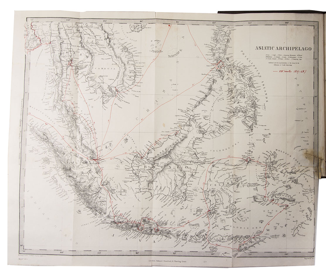 CRAWFURD, John. - A descriptive dictionary of the Indian Islands & adjacent countries.London, Bradbury & Evans, 1856. 8vo. With a folding engraved map of parts of the East Indies and Southeast Asia, with title 