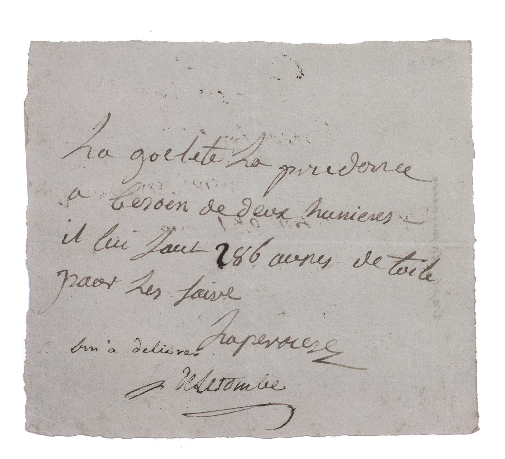 [AUTOGRAPH]. LA PROUSE, Jean-Franois de Galaup de. - [Short autograph note signed by La Prouse].[At sea, ca. 1781-1785]. Short manuscript note in ink on a small sheet of laid paper (12 x 13.5 cm).