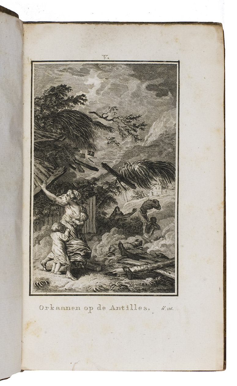 RAYNAL, Guillaume Thomas Franois. - Wysgeerige en staatkundige geschiedenis van de bezittingen en den koophandel der Europeaanen, in de beide Indin.Amsterdam, Matthijs Schalekamp, 1792-1803. 10 volumes bound as 9. 8vo. With 2 different engraved author's portraits, 8 engraved plates (5 as frontispieces), 12 engraved folding maps and 23 letterpress folding tables. Contemporary half calf, gold-tooled spine.