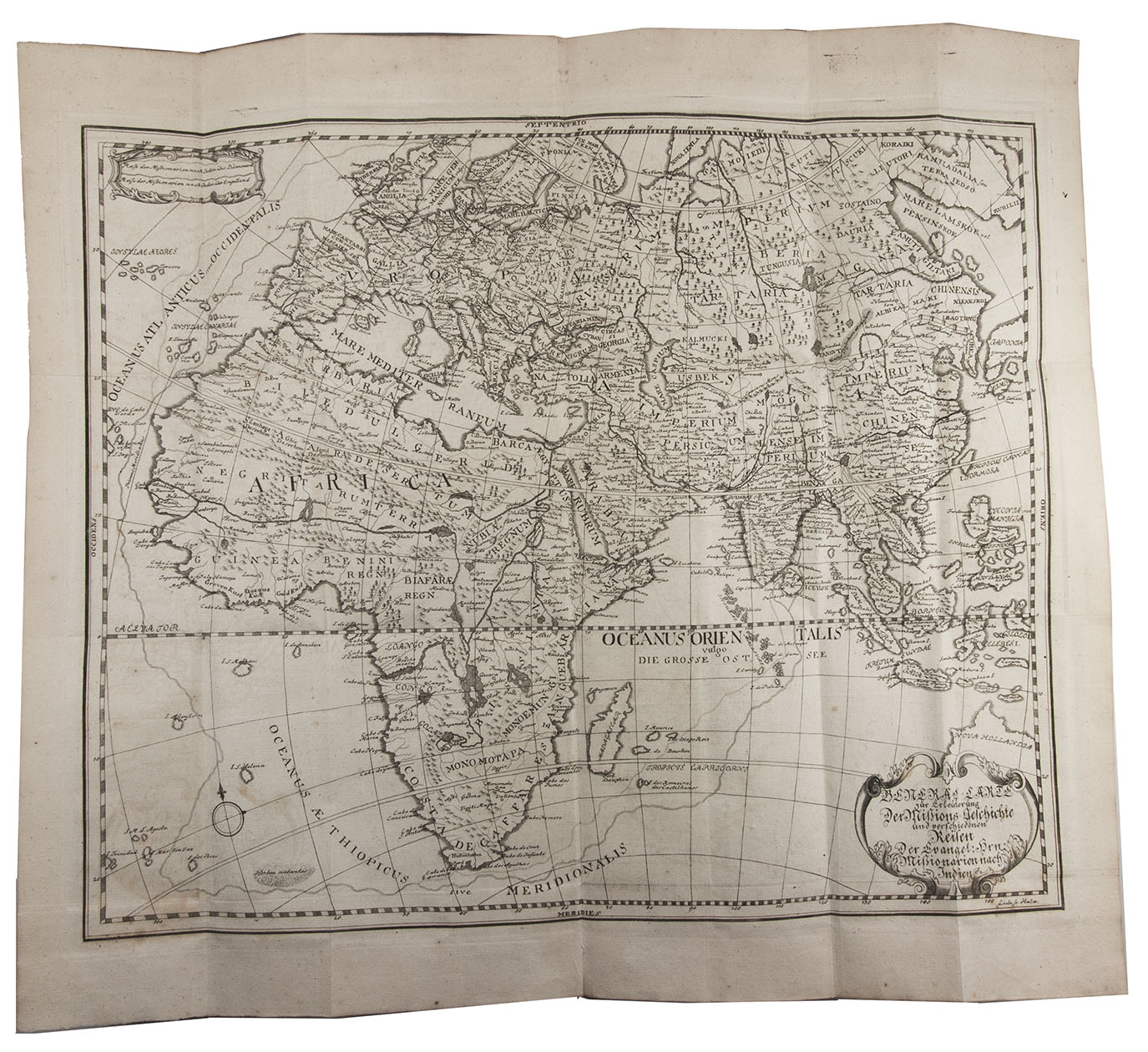 NIEKAMP, Johann Lucas. - Kurtzgefasste Missions-Geschichte oder Historischer Auszug der evangelischen Missions-Berichte aus Ost-Indien von dem Jahr 1705 bis zu Ende des Jahres 1736,  Halle, Waisenhaus, 1740. 4to. With 2 engraved folding maps (the second crudely highlighted in colour by a later hand). Contemporary tanned sheepskin.