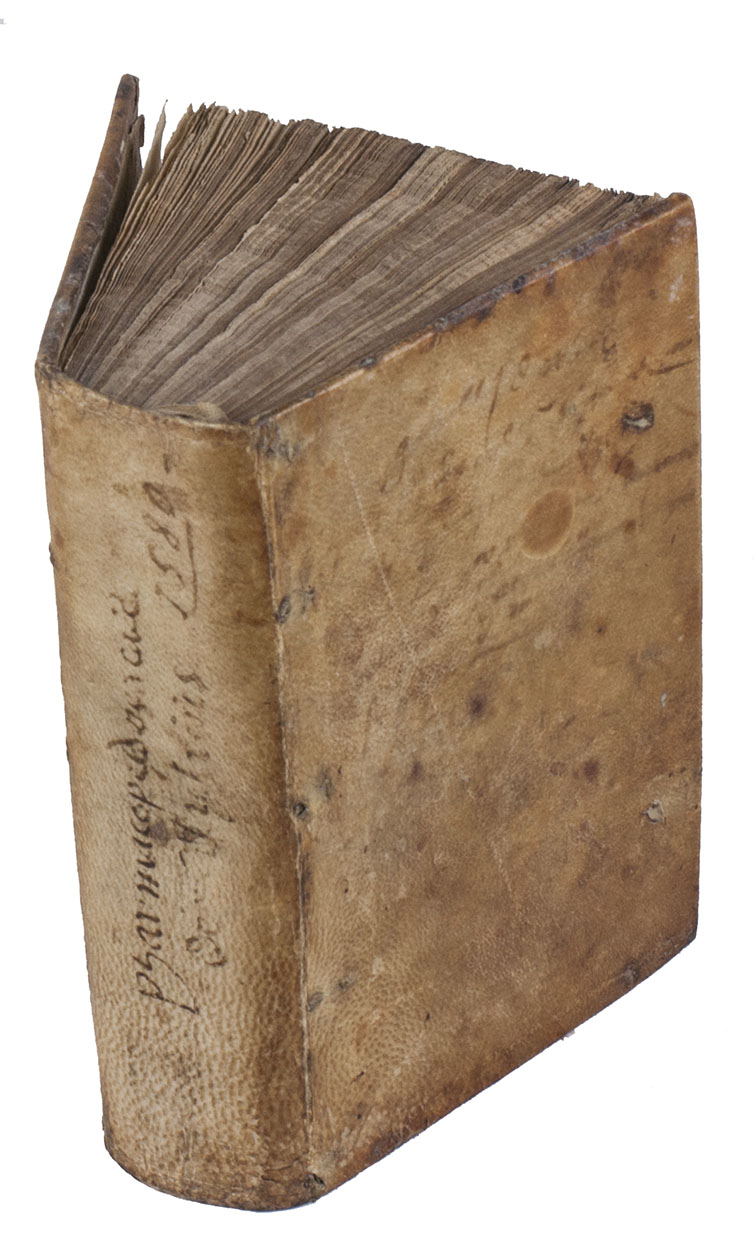 DUBOIS, Jacques (Jacobus SYLVIUS), translated by Andr CAILLE. - La pharmacopee. Qui est la maniere de bien choisir & preparer les simples, & de bien faires les compositions: despartie en trois livres ...Lyon, Louis Cloquemin, 1580. 16mo (12.5 x 8 cm). With Cloquemin's woodcut device on the title-page. Recased in contemporary(?) sheepskin parchment.