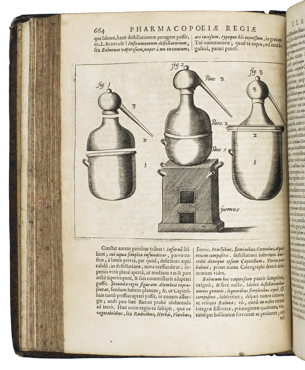 ZWELFER, Joannes. - Pharmacopoeia Augustana reformata. ...Including: ZWELFER, Joannes. Pharmacopoeia regia, seu dispensaterium ...Dordrecht, Vincent Caimax, 1672. 2 volumes. 4to. With a general title-page and 2 divisional titles, 5 half-page engravings in vol. 2. Mottled calf over boards, gold-tooled spine, sprinkled edges.