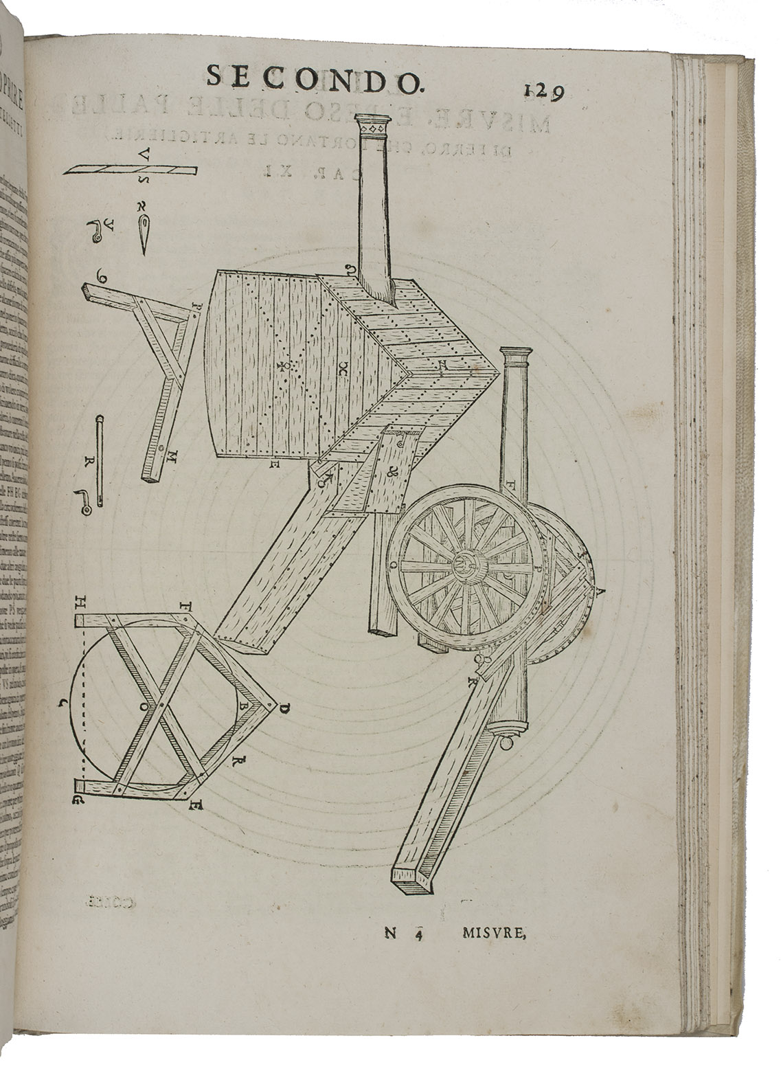 LORINI, Buonaiuto. - Delle fortificationi ... libri cinque.Venice, Antonio Rampazetto, 1597 (colophon: 1596). Large folio (34.5 x 25 cm). With a large engraved device on the title-page, woodcut printer's device above the colophon, an engraved plate with a portrait of the author (often lacking), and more than 150 diagrams and woodcut illustrations on the integral leaves, many full-page or double-page. Modern vellum in 17th-century style.