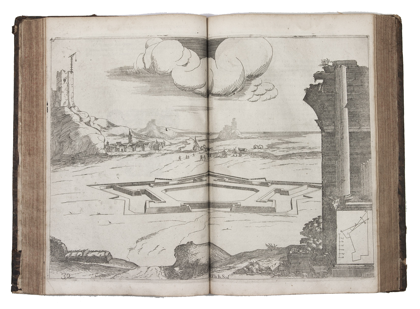 VILLE, Antoine de. - Les fortifications ... contenans la maniere de fortifier toutes sorte de places ...Lyon, Philippe Borde, 1640 (engraved title-page 1641). With an engraved title-page, engraved portrait of the author, 53 numbered engravings (10 double-page. Later 17th-century gold-tooled calf, each board with the French royal arms, gold-tooled spine. Rebacked, with the original backstrip laid down.