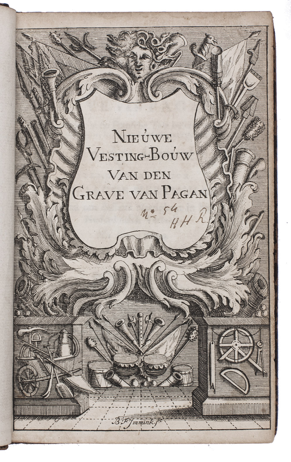 PAGAN, Blaise Franois. - Nieuwe vesting-bouw, ... vermeerdert door Johan Jacob Wertmuller. ... Tweeden druk.Dordrecht, Christoffel der Moey, 1745. 8vo. With an engraved half-title, 18 folding engraved plates and letterpress tables. 18th-century calf, gold-tooled spine.
