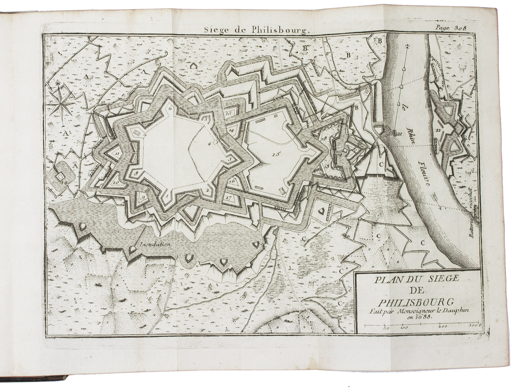 GOULON, Charles. - Memoires pour l'attaque et la dfense d'une place... Nouvelle dition, corrige & augmente...Including:- VAUBAN, Sbastien le Prestre de. Journal du siege de la ville d'Ath.- VAUBAN, Sbastien le Prestre de. Le directeur gnral des fortifications, ou mmoires de monsieur de Vauban, concernant les fonctions des diffrens officiers employs dans les fortifications.- LOUIS, Grand Dauphin. Relation du sige de Philisbourg, en 1688.- [ANONYMOUS FRENCHMAN]. Relation de la dfense de Landaw, en 1704.Amsterdam and Leipzig, Arkstee and Merkus; Paris, sold by Jombert, 1764. 8vo. With 9 folding engraved plates of cities and fortifications. Contemporary calf, richly gold-tooled spine with yellow morocco title-label, red edges, paste paper endpapers.