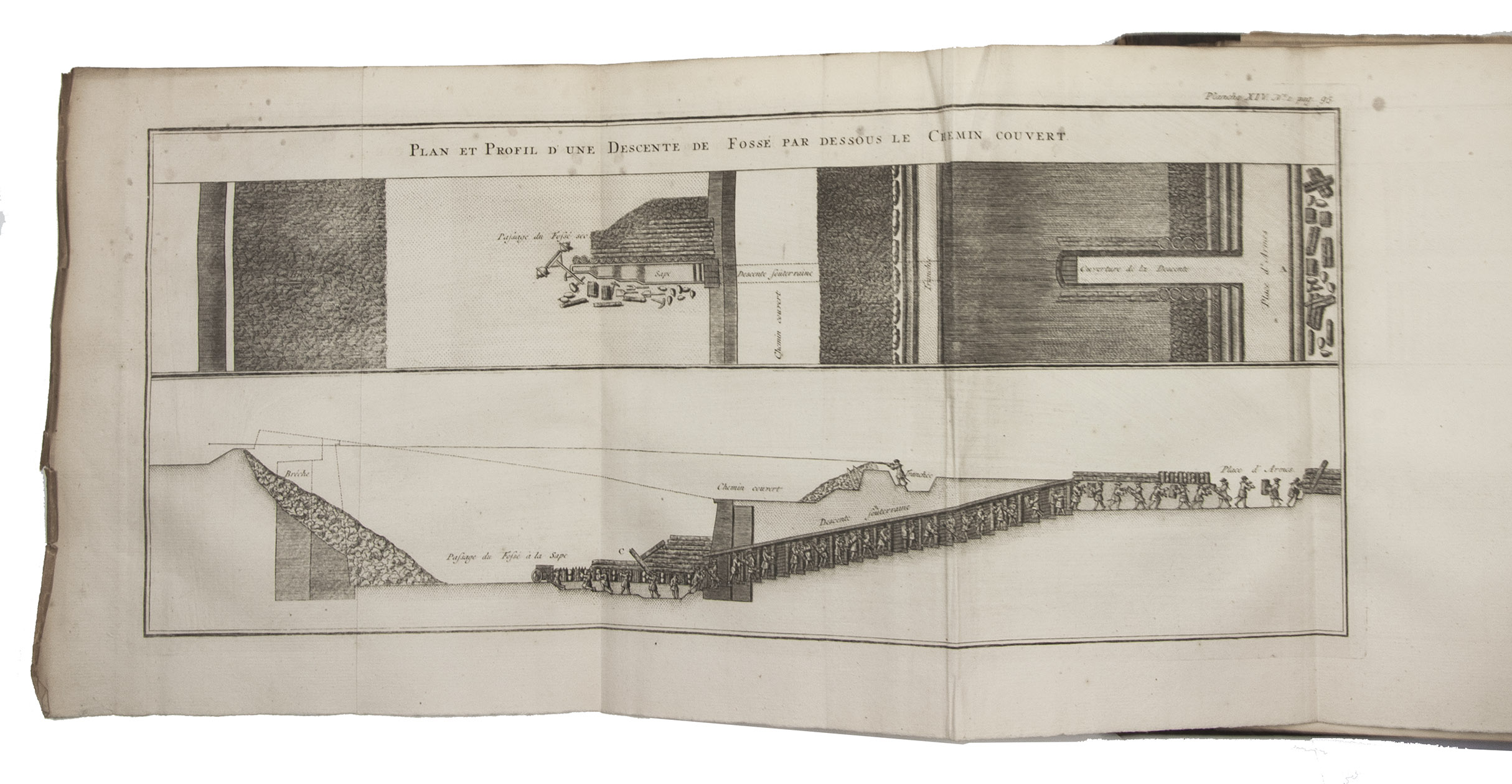VAUBAN, Sbastien le Prestre de [and Guillaume de Lafon de Boisgurin, seigneur DESHOULIERES]. - De l'attaque et de la defense des places...The Hague, Pieter de Hondt, 1737. With: (2) VAUBAN, Sbastien le Prestre de. De l'attaque et de la defense des places... tome second. ...The Hague, Pieter de Hondt, 1742.2 works in 1 volume. Large 4to (26.5 x 20.5 cm). Ad 1 with 36 folding engraved plates and ad 2 with 11 folding engraved plates. Contemporary mottled calf, richly gold-tooled spine.