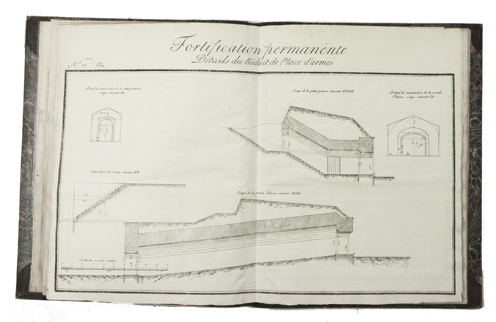 SA. - Mmoire sur la fortification permanente, pour servir a la construction d'un front de fortification sur le terrain, ... Nouvelle dition.Saint Petersburg, Pluchart et comp., 1818. 2 volumes. Large 4to (26 x 21.5 cm & 27.5 x 22 cm). With 20 (of 21?) engraved plates (13 double-page and 7 large folding), and 3 full-page tables. Contemporary half-calf, gold-tooled spines.
