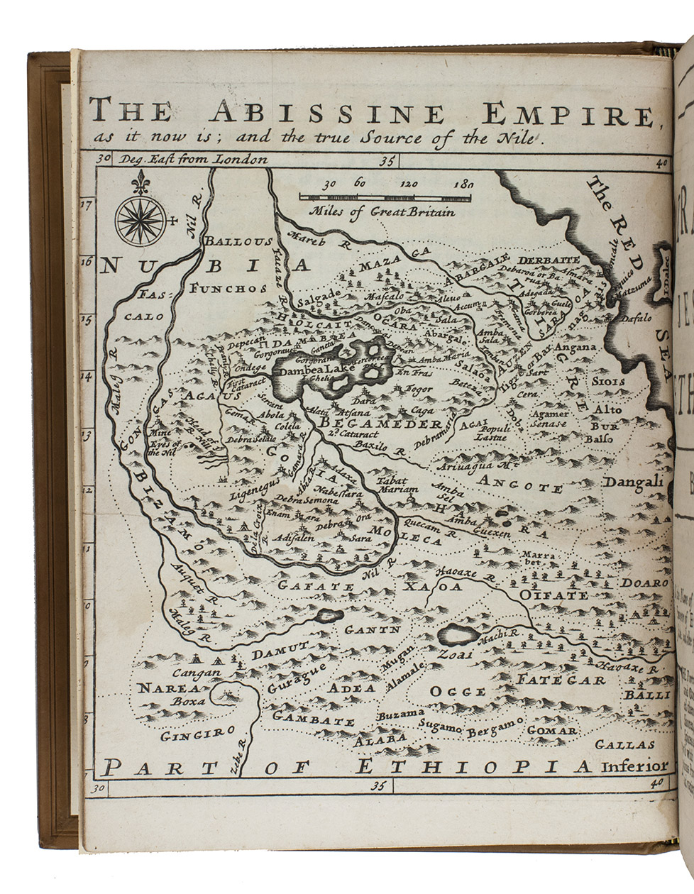 TELLEZ (TELLES), Balthasar. - The travels of the Jesuits in Ethiopia: containing  travels in Arabia Felix, wherein many things of that country  are treated of, as a particular description of Aden, Moca, and several other places  London, J. Knapton [and 3 others, and sold by 5 more], 1710. 4to. With engraved map of Ethiopia, including part of the Red Sea and the source of the Blue Nile. Modern calf.
