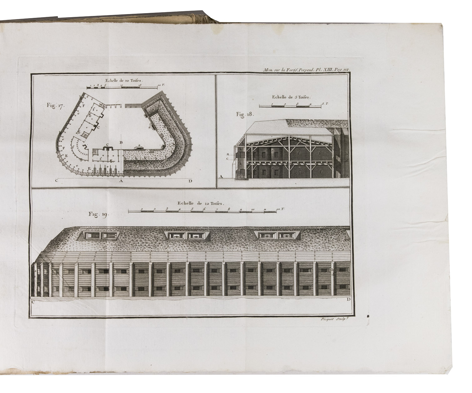 FOURCROY Charles-Ren de. - Mmoires sur la fortification perpendiculaire.Including: GRANIER DE STE-CCILE, Joseph-Modeste. [drop-title:] Mmoires sur la fortification perpendiculaire. Second mmoire ou Observations sur le livre intitul, La fortification perpendiculaire.Paris, Jean-Luc Nyon (colophon: printed by Jacques-Gabriel Clousier), 1786. Royal 4to (32 x 23.5 cm). With XVI numbered plates (all but 1 folding; with 22 numbered figures plus a 23rd unnumbered). Recased in 18th-century sheepskin parchment.
