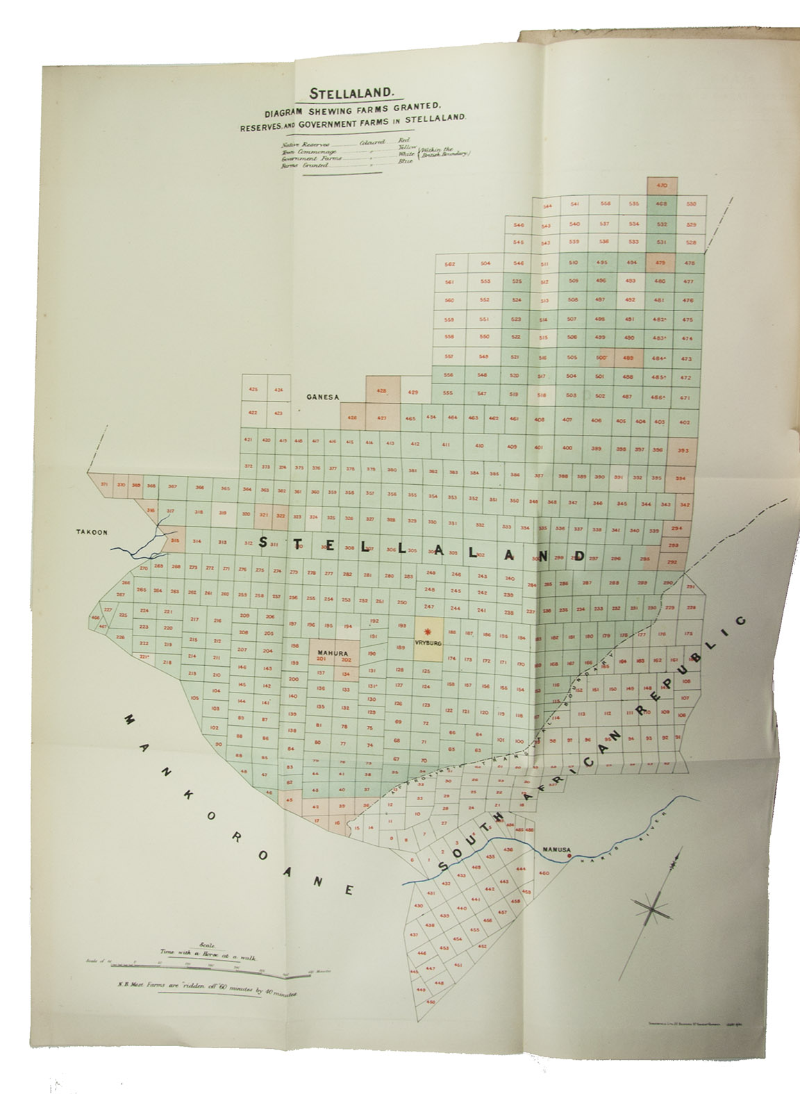 [TRANSVAAL ROYAL COMMISSION]. - Report of the commissioners appointed to inquire into and report upon all matters relating to the settlement of the Transvaal territory. Part 1[-2].With:- Further correspondence respecting the affairs of the Transvaal and adjacent territories.- Further correspondence respecting the affairs of the Bechuanaland and adjacent territories.- Report of the commissioners appointed to determine land claims and to effect a land settlement in British Bechuanaland.- Correspondence respecting the affairs of Pondoland [3 parts].London, George Edward Eyre and William Spottiswoode, 1882-1888. 2 volumes. Folio. With a total of 21 folding lithographed maps, many coloured in outline. Contemporary brown cloth.