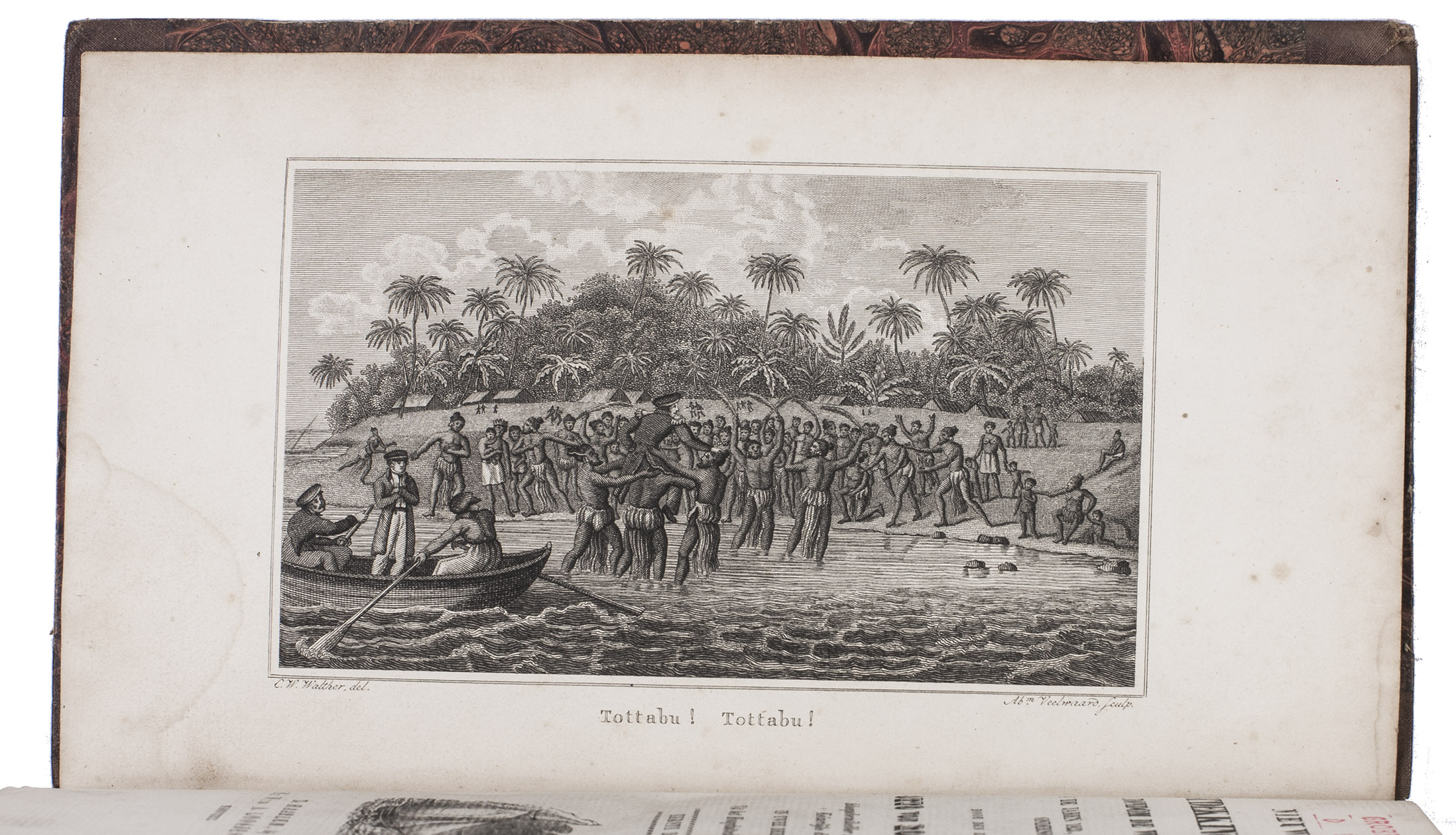 KOTZEBUE, Otto von. - Nieuwe ontdekkingsreize rondom de wereld, in de jaren 1823, 24, 25 en 26 ondernomen door den ridder Otto von Kotzebue, scheepsbevelhebber in Russisch-Keizerlijke dienst.Haarlem, widow of Adriaan Loosjes, 1830. 2 volumes. 8vo. With a lithographed frontispiece in each volume, and 3 folding engraved maps. Contemporary half cloth.