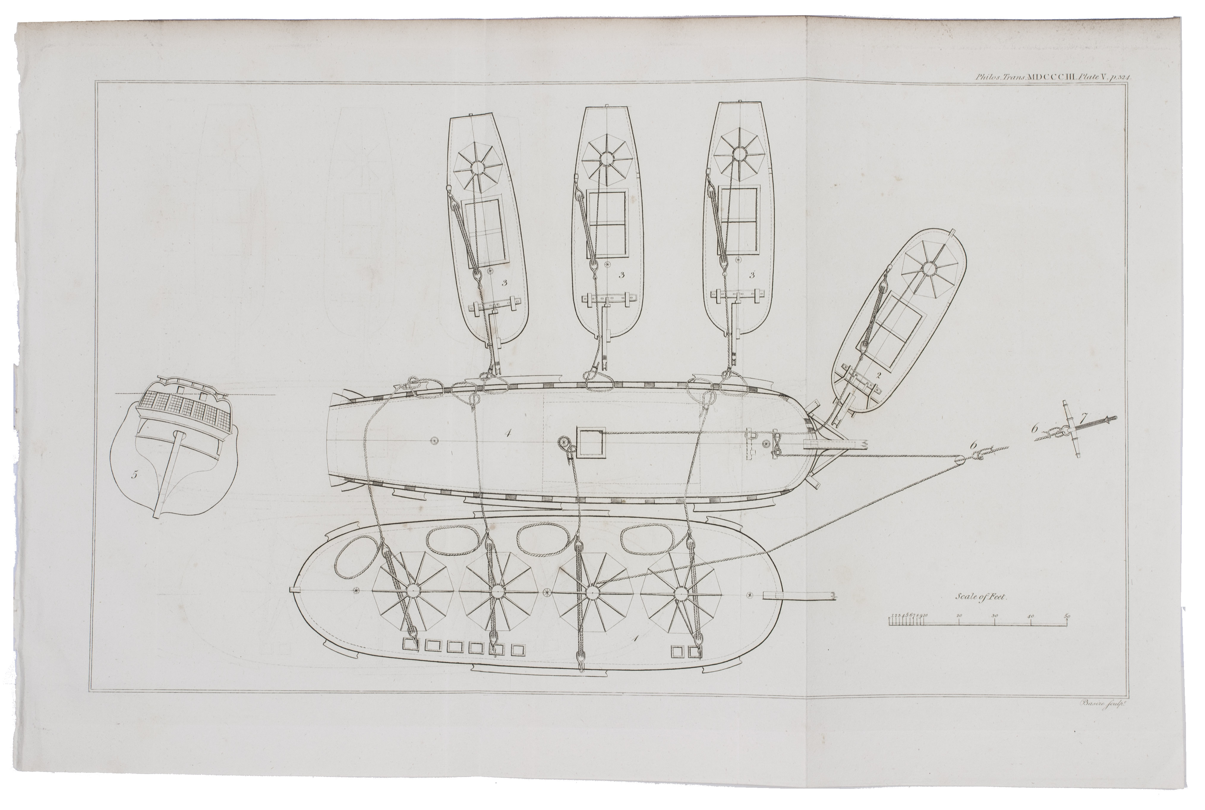 WHIDBEY, Joseph. - An account of the sinking of the Dutch frigate Ambuscade, of 32 guns, near the Great Nore; with the mode used in recovering her Communicated by the Right. Hon. Sir Joseph Banks, Bart. [London, William Bulmer & Co], 1803. Large 4to (27.5 x 21.5 cm). With a folding engraved plate illustrating the account. Disbound.