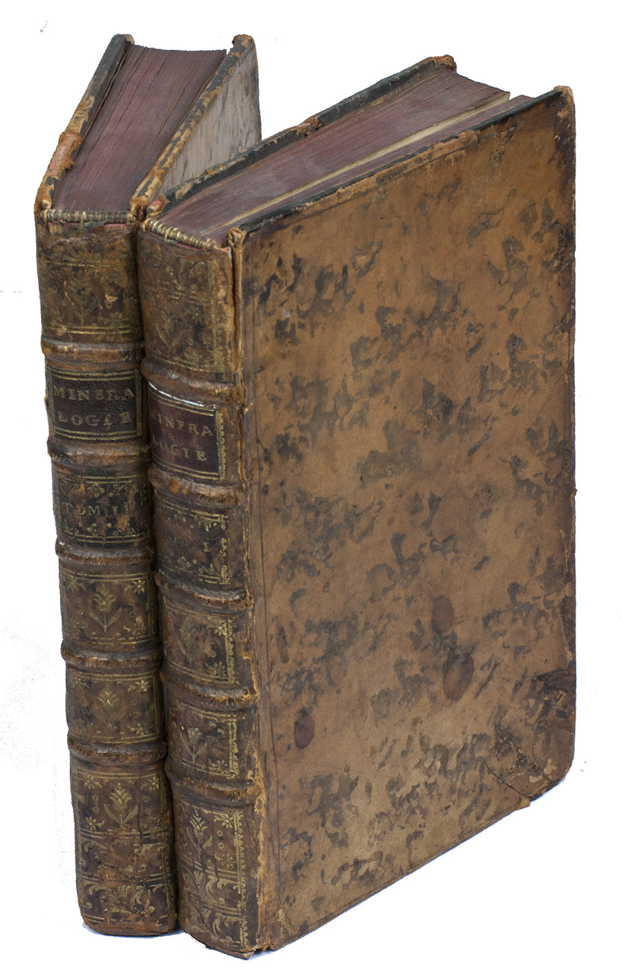 VALMONT DE BOMARE, Jacques-Christophe. - Mineralogie, ou nouvelle exposition du regne minral. ... Avec un dictionnaire nomenclateur et des tables synoptiques.Paris, Vincent, 1762. 2 volumes. 8vo. With 11 folding letterpress tables. Contemporary marbled calf, gold-tooled spines.