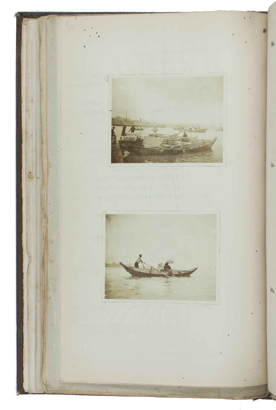 [CHINA - SECRET BRITISH MILITARY REPORT]. - Reports on Kwangtung and Fukien Provinces.Hong Kong, British War Office, 1926-1928. Folio (22.5 x 35 cm). Five secret military reconnaissance reports totalling 138 numbered leaves in typescript (some in carbon copies or duplicated) with insertions and manuscript additions, with 47 original photographs (3.5 x 6 to 8 x 13 cm) mounted on the leaves (3 of the 47 are longer panoramas, each built up from 2 to 3 photos) and a folding blueprint plan (26 x 48.5 cm). Contemporary half brown cloth.