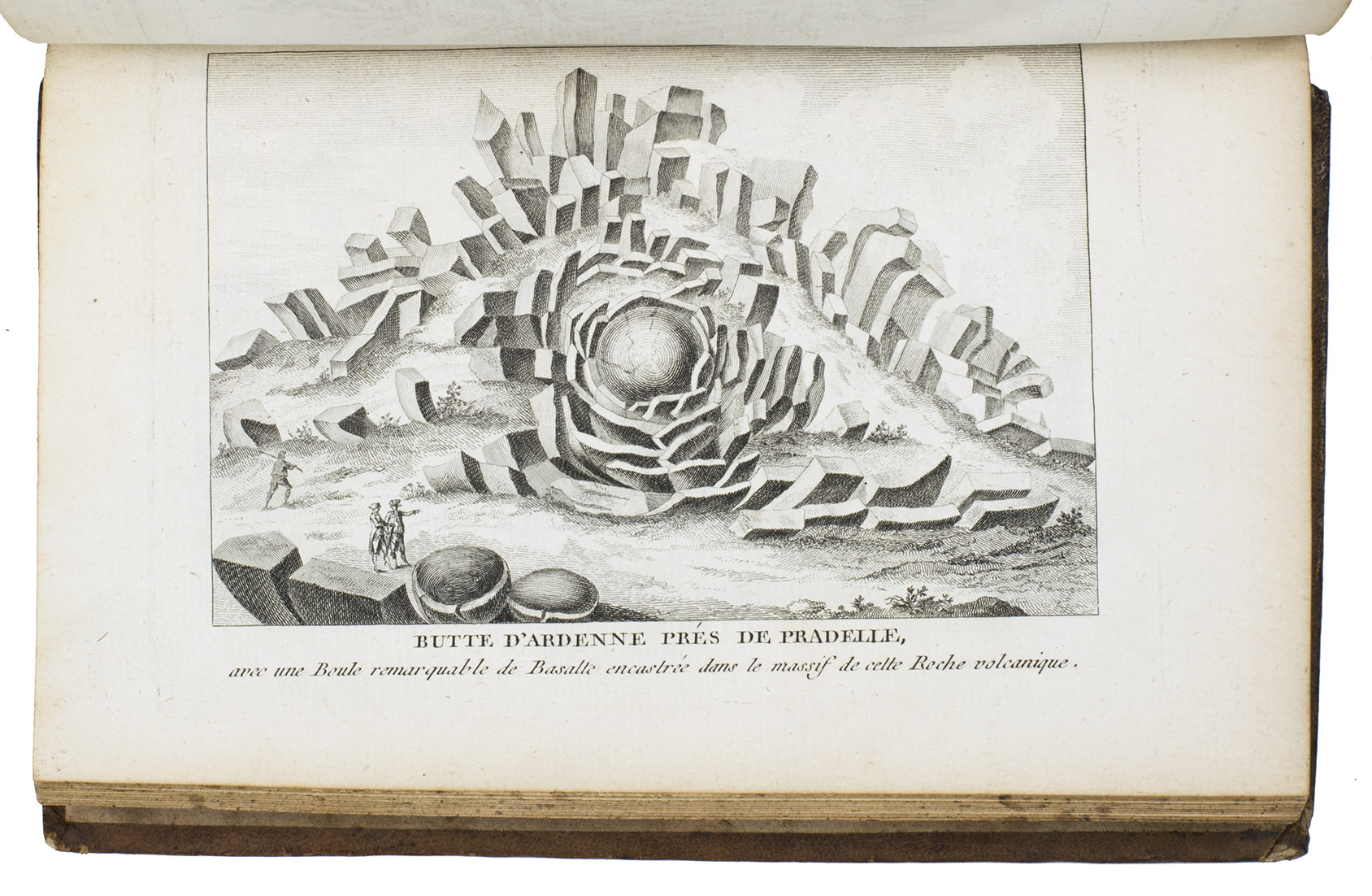 FAUJAS DE SAINT-FOND, Barthelmy. - Minralogie des volcans ou description de toutes les substances produites ou rejetes par les feux souterrains.Paris, Cuchet, 1784. 8vo. With 3 full-page engraved plates.Contemporary goatskin, gold-tooled spine with a yellow-brown morocco spine label, sprinkled edges.