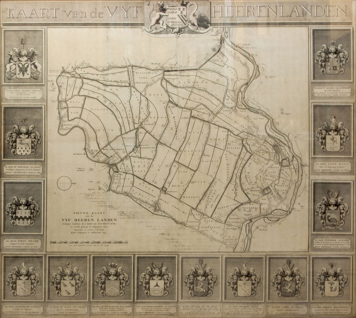 OTTENS, Reinier and Josua OTTENS. - Nieuwe kaart van de Vyf Heeren landen gelegen tusschen den Dief en Zouwen dyk.Amsterdam, Reinier and Josua Ottens, 1741. Engraved map on 4 sheets (85 x 98 cm as assembled), with an engraved title (