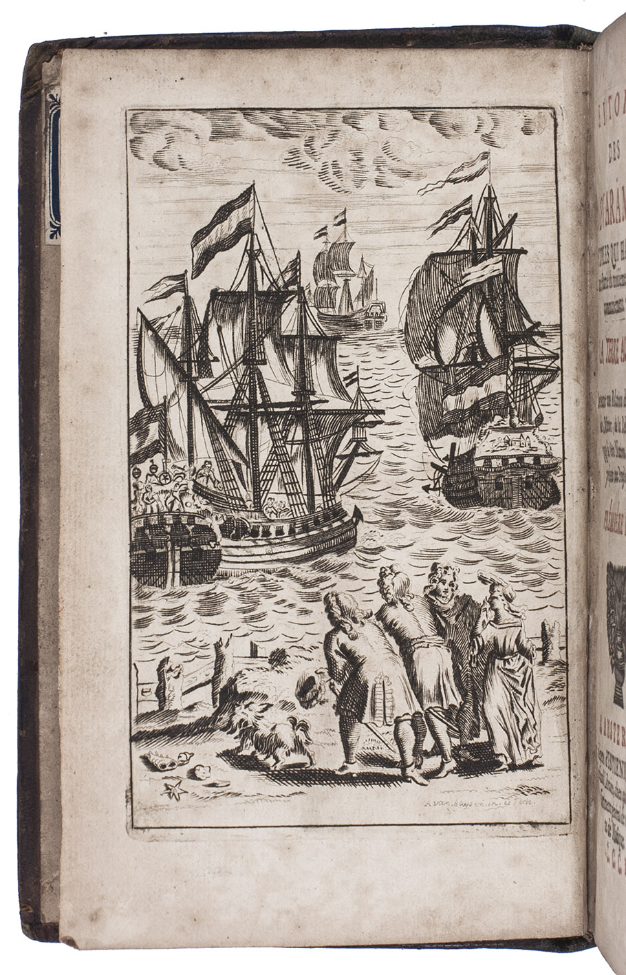 [VAIRASSE D'ALAIS, Denis]. - Histoire des Sevarambes, peuples qui habitent une partie du troisime continent, communment appell la Terre Australe.Amsterdam, Etienne Roger, 1702. 2 volumes bound as 1. 12mo. With engraved frontispiece (repeated in volume 2) and 2 title-pages printed in red and black. Contemporary mottled, tanned sheepskin; rebacked, with the original backstrip laid down, with a new red title-label.