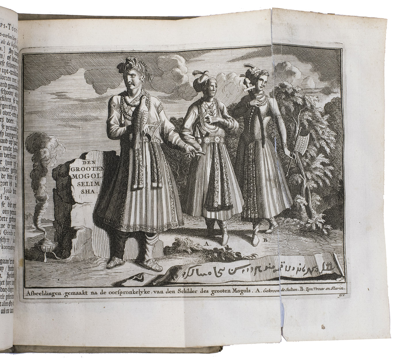 AA, Pieter van der. - Naaukeurige versameling der gedenk-waardigste zee en landreysen, na Oost en West-Indiën, mitsgaders andere gewesten, ter eerster ontdekking en soo vervolgens van verscheyde volkeren, meerendeels door vorsten, of maatschappyen, derwaarts gesonden, gedaan; zedert het jaar 1611 tot 1616.Comprising:(1) Vier bysondere reysen na Oost-Indien, ... de negende van de Engelse Oost-Indise maatschappy, met het schip de Jacobus, door Kapiteyn Edmund Marlow, ... de tiende van de Engelse maatschappy, met de scheepen, de Draak en Hosiander, door Mr. Thomas Besr ... elfde reys van de Engelse maatschappy, met het schip, de Salomon, beschreeven door Ralph Wilson ... de vierde is die met het schip de Paarl, daar Samuel Castelton kapiteyn op was ...(2) Twaalfde reys na Oost-Indien, op kosten van de Engelse maatschappy; door Kapiteyn Christoffel Nieuwpoort ... gedaan in het jaar 1613 ...(3) Voyagie van den eerwaarden vader Antonio Fernandez na Gingiro, gedaan in gesandschap met Tecur Egzy, door den Keyser van Ethiopiën afgevaardigt. In het jaar 1613.(4) Reys na Oost-Indien van Kapiteyn Nicolaas Dounton; door ordre van de Engelse maatschappy met 4 scheepen: gedaan in het jaar 1614.(5) Beknopte aantekeningen van een Oost-Indische reys, gedaan uyt Engeland, met 3 scheepen de Samaritaan, de Thomas en Thomasine, in het jaar 1614. en beschreeven door Johan Milward, ...(6) Twee scheeps-togten van Kapiteyn Johan Smith, beyde gedaan na Nieuw-Engeland. De eerste in het jaar 1614. ... De tweede gedaan in het jaar 1615.(7) Tweede reys van Kapiteyn Walter Peyton, na Oost-Indien, met het schip de Expeditie, ... neffens de Draak, de Leeuw en de Peper-corn. In het jaar 1615. en vervolgens. Als mede de reys van Thomas Coryat na Asmere, zijnde de hof-stad van den grooten Mogol.(8) Scheeps-togt van Edward Terry, capellaan van den ambassadeur Thomas Roe, na Oost-Indien; ...(9) Twee bysondere scheeps-togten, de eerste van Roger Hawes; ... De tweede van Alexander Childe, na Suratte en Jasques: ...Leiden, Pieter van der Aa, 1707. 9 works in 1 volume. 8vo. With 11 folding engraved plates and 4 folding engraved maps. Contemporary vellum, with manuscript short-title on spine, a silver fastening at the fore-edge (Germany, 18th century, marked