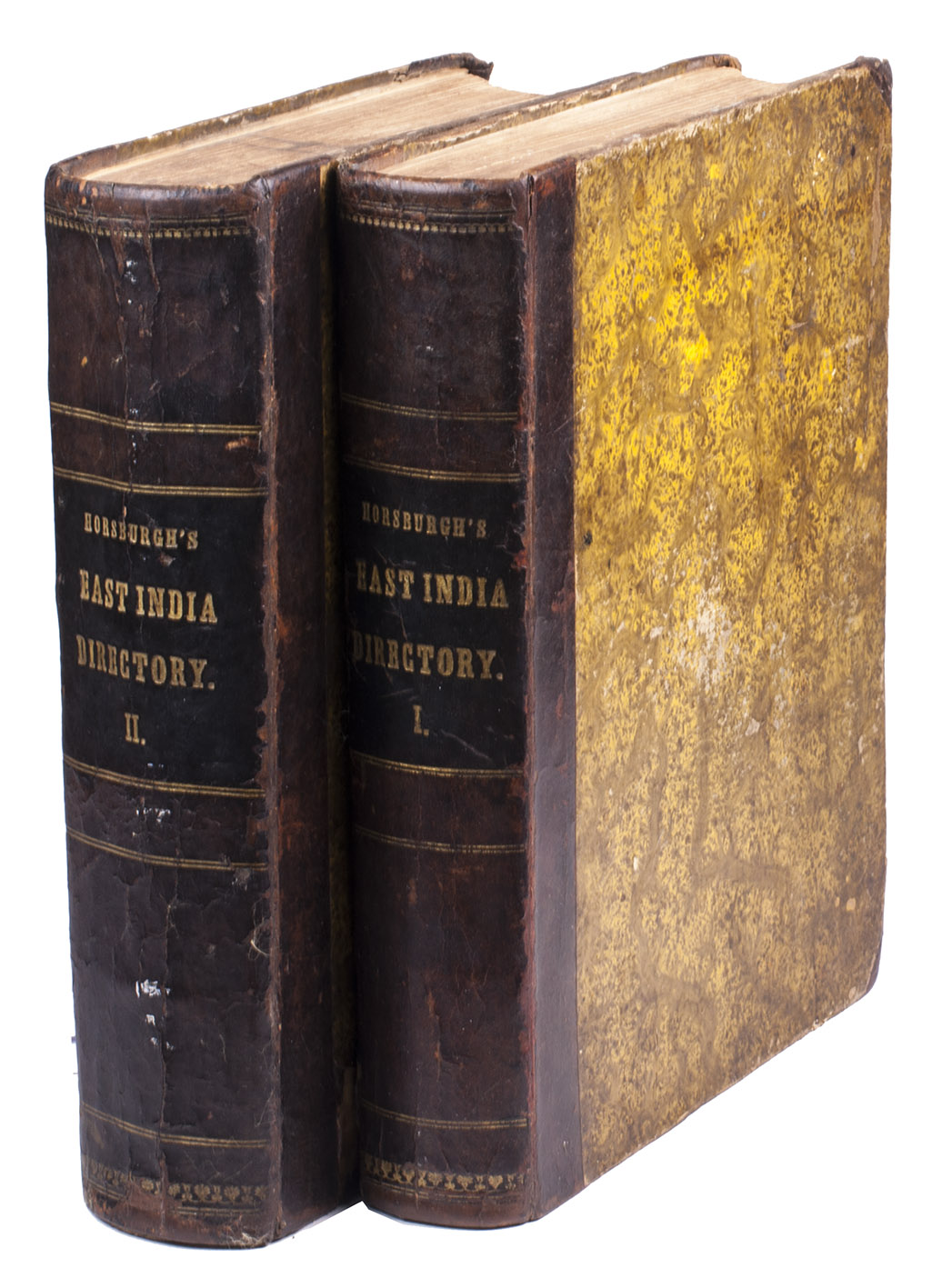 HORSBURGH, James. - The India directory, or, directions for sailing to and from the East Indies, China, Australia, and the interjacent ports of Africa and South America ... Seventh edition.London, Wm. H. Allen & Co. (back of title-pages: printed by Cox and Wyman), 1855. 2 volumes. Large 4to (28 x 23 cm). Contemporary half calf; rebacked with the original backstrips laid down.