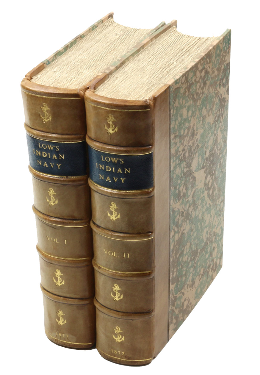 LOW, Charles Rathbone. - History of the Indian navy (1613-1863).London, Richard Bentley & Son, 1877. 2 volumes. 8vo. Modern half calf over marbled boards, giltstamped labels to spine.
