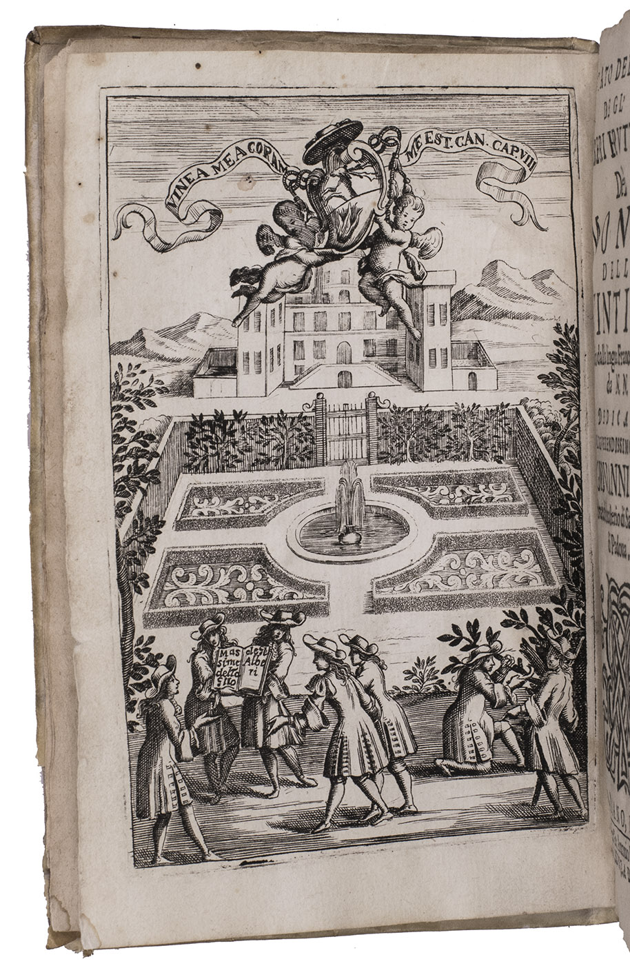 QUINTINIE, Jean-Baptiste de la. - Trattato del taglio de gl'alberi fruttiferi del f monsu' della Quintinye'.Bassano, Giovanni Antonio Remondini, 1697. 8vo. With an engraved frontispiece, a woodcut mongram on title-page and 11 folding engraved plates. Contemporary vellum.