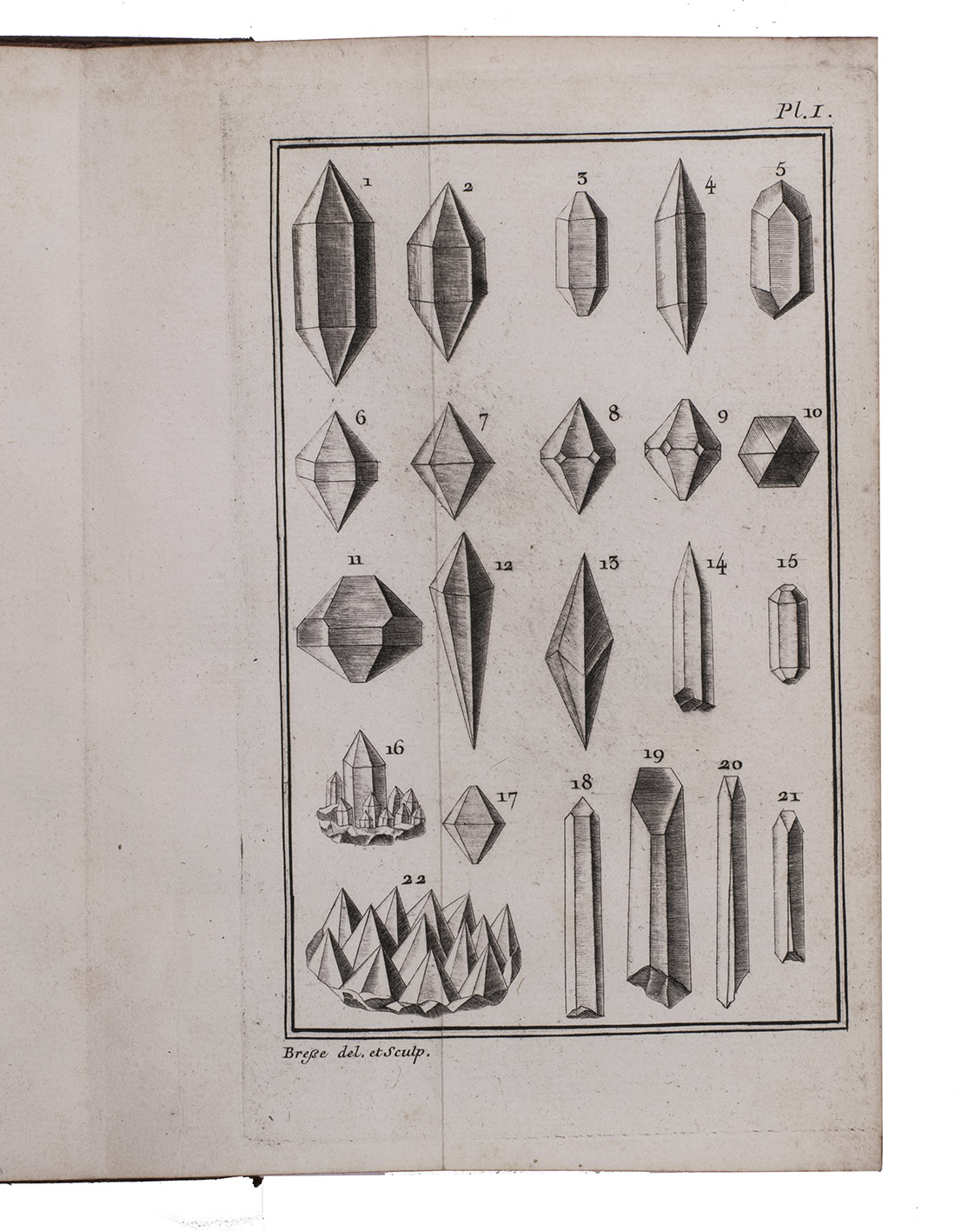 ROM DE L'ISLE (DELISLE), Jean-Baptiste Louis. - Essai de cristallographie, ou description des figures gomtriques, propres  differens corps du regne minral, connus vulgairement sous le nom de cristaux.Paris, Didot, Knapen & Delaguette, 1772. 8vo. With 2 folding letterpress tables and 10 folding engraved plates. Contemporary mottled calf, gold-tooled spine.