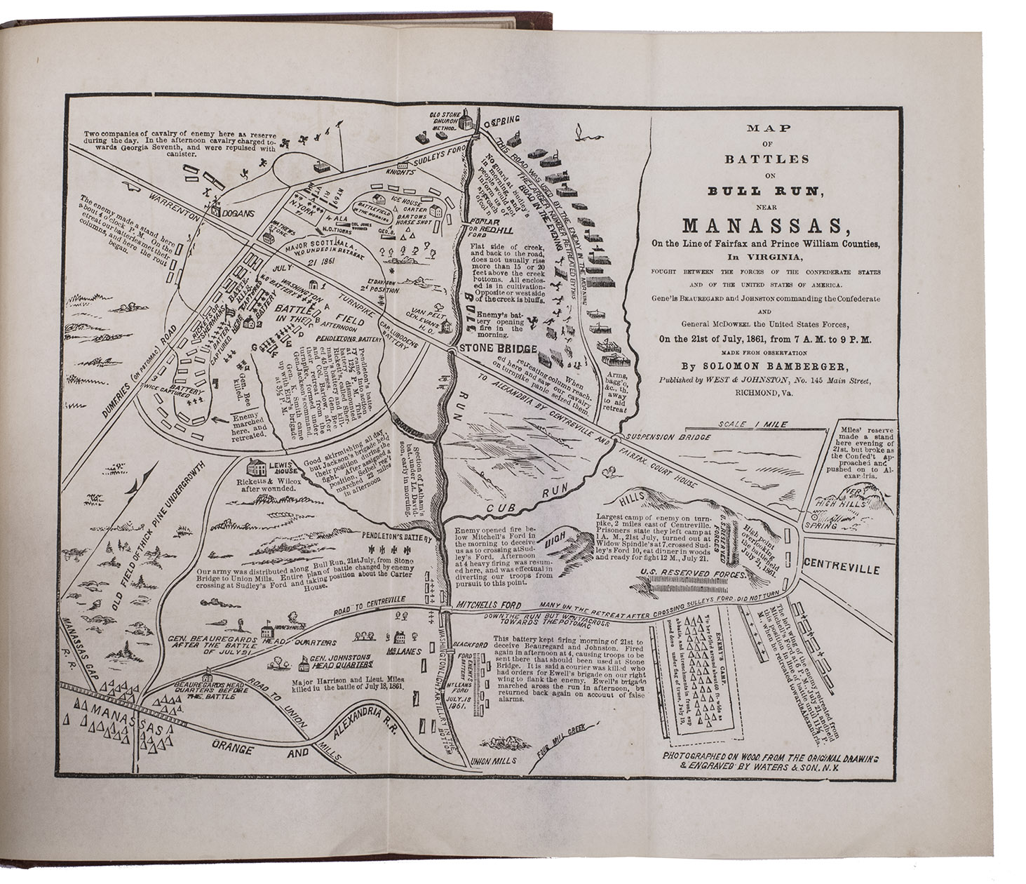 BARNARD, John Gross. - The C.S.A. and the Battle of Bull Run.New York, D. Van Nostrand; London, Trbner & co. (back of title-page: C.A. Alvord), 1862. 8vo. With 5 folding maps. Publishers red cloth, with title in gold on front board.